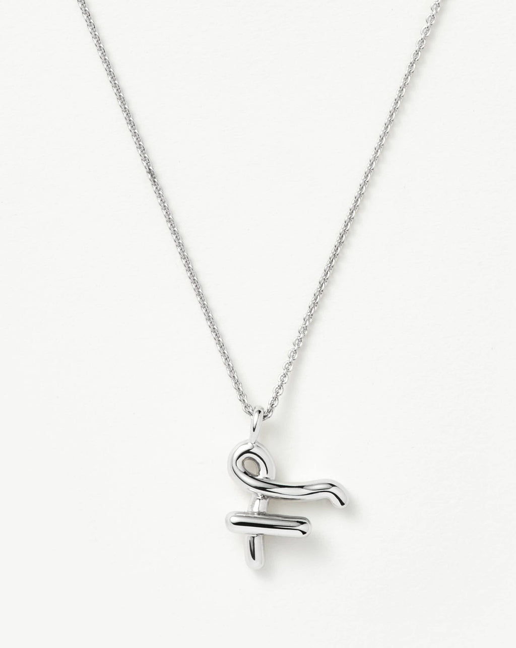 Curly Molten Initial Pendant Necklace - Initial F | Sterling Silver