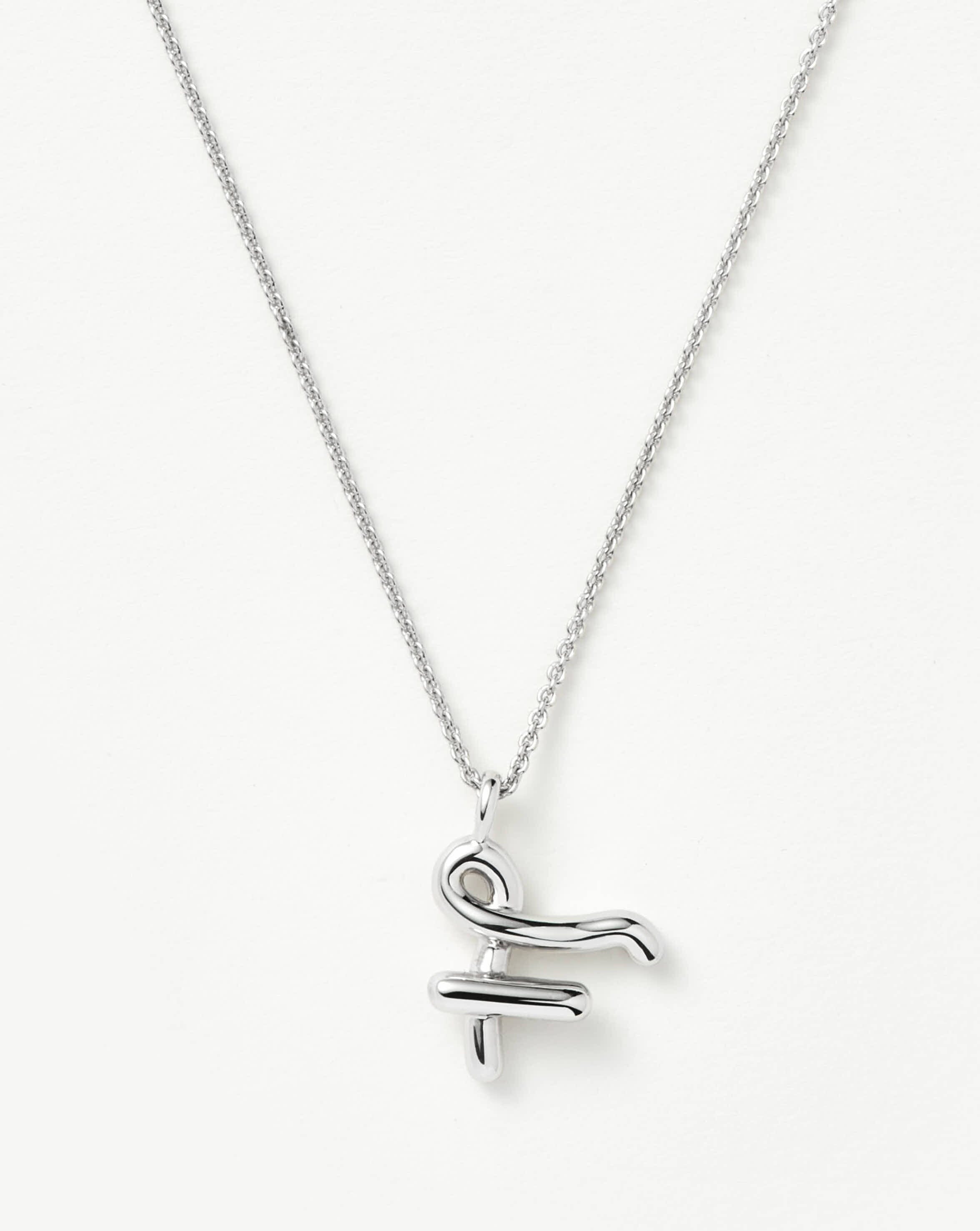 Curly Molten Initial Pendant Necklace - Initial F | Sterling Silver