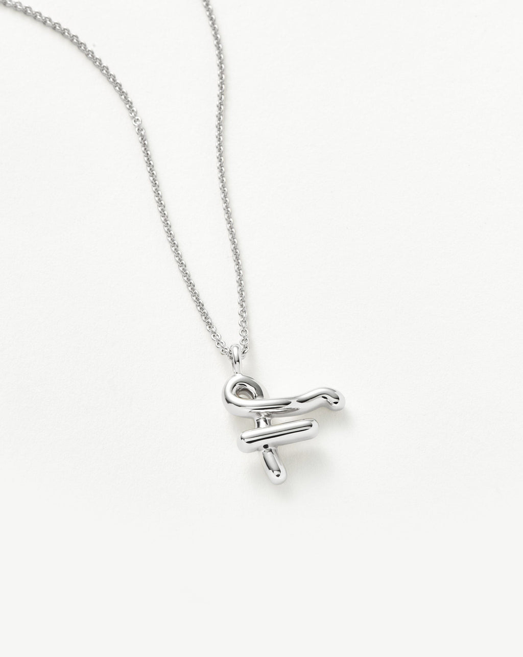 Curly Molten Initial Pendant Necklace - Initial F | Sterling Silver