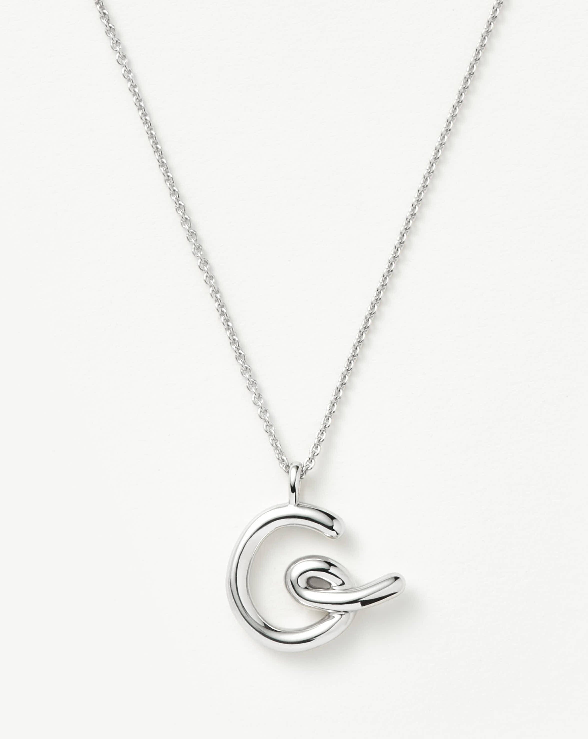 Curly Molten Initial Pendant Necklace - Initial G | Sterling Silver