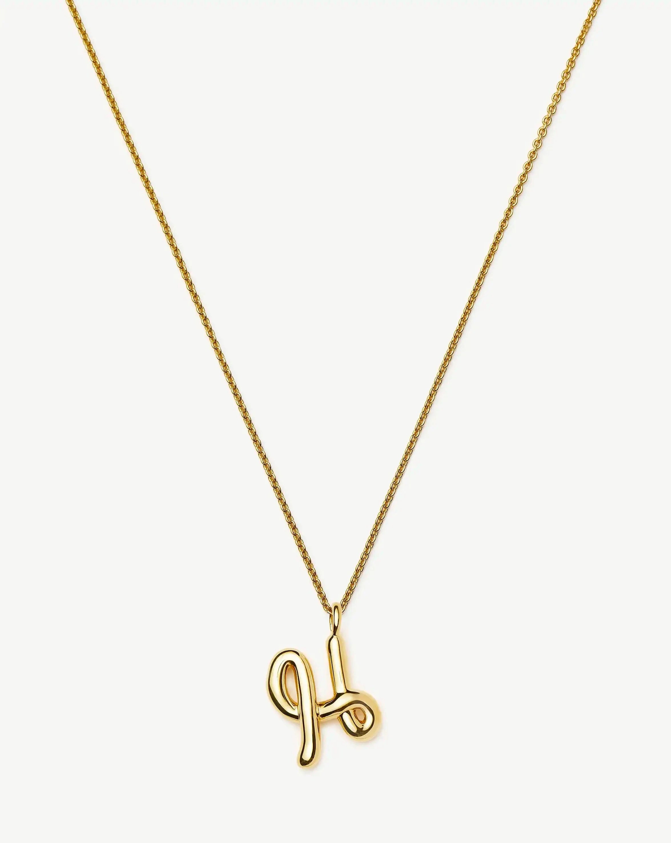 Curly Molten Initial Pendant Necklace - Initial H | 18k Gold Vermeil