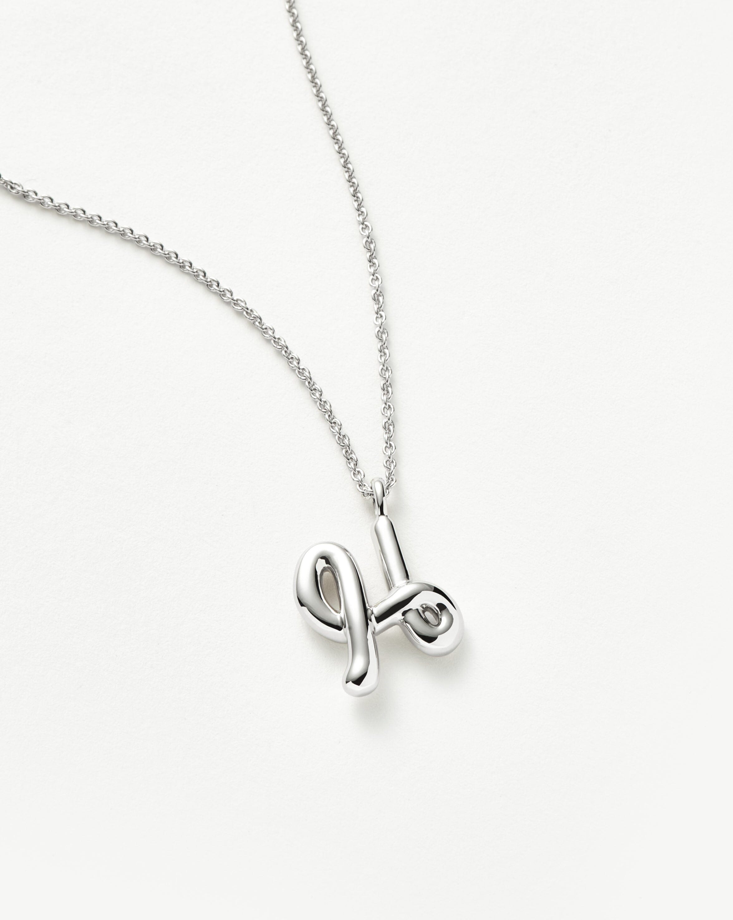 Curly Molten Initial Pendant Necklace - Initial H | Sterling Silver