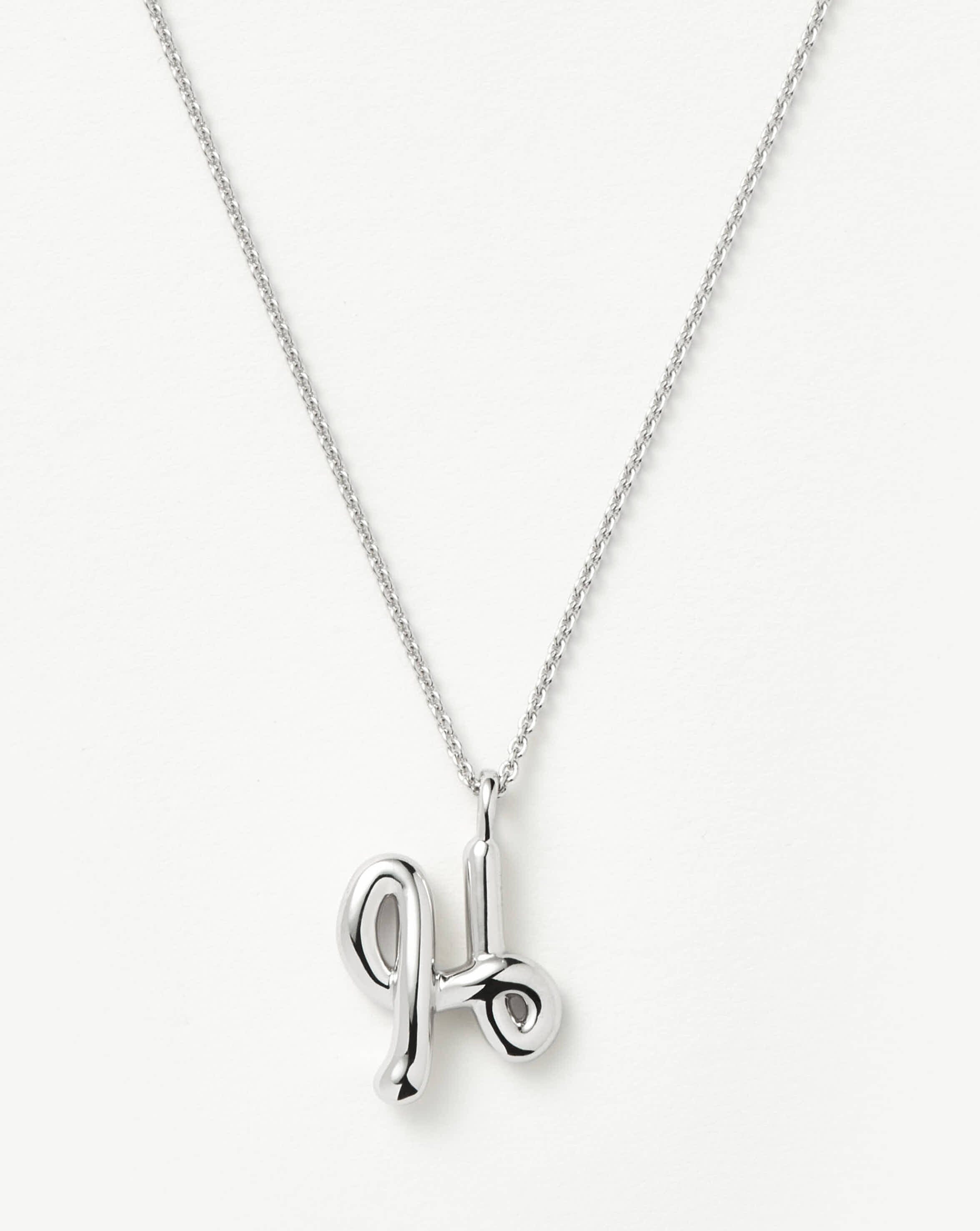 Curly Molten Initial Pendant Necklace - Initial H | Sterling Silver