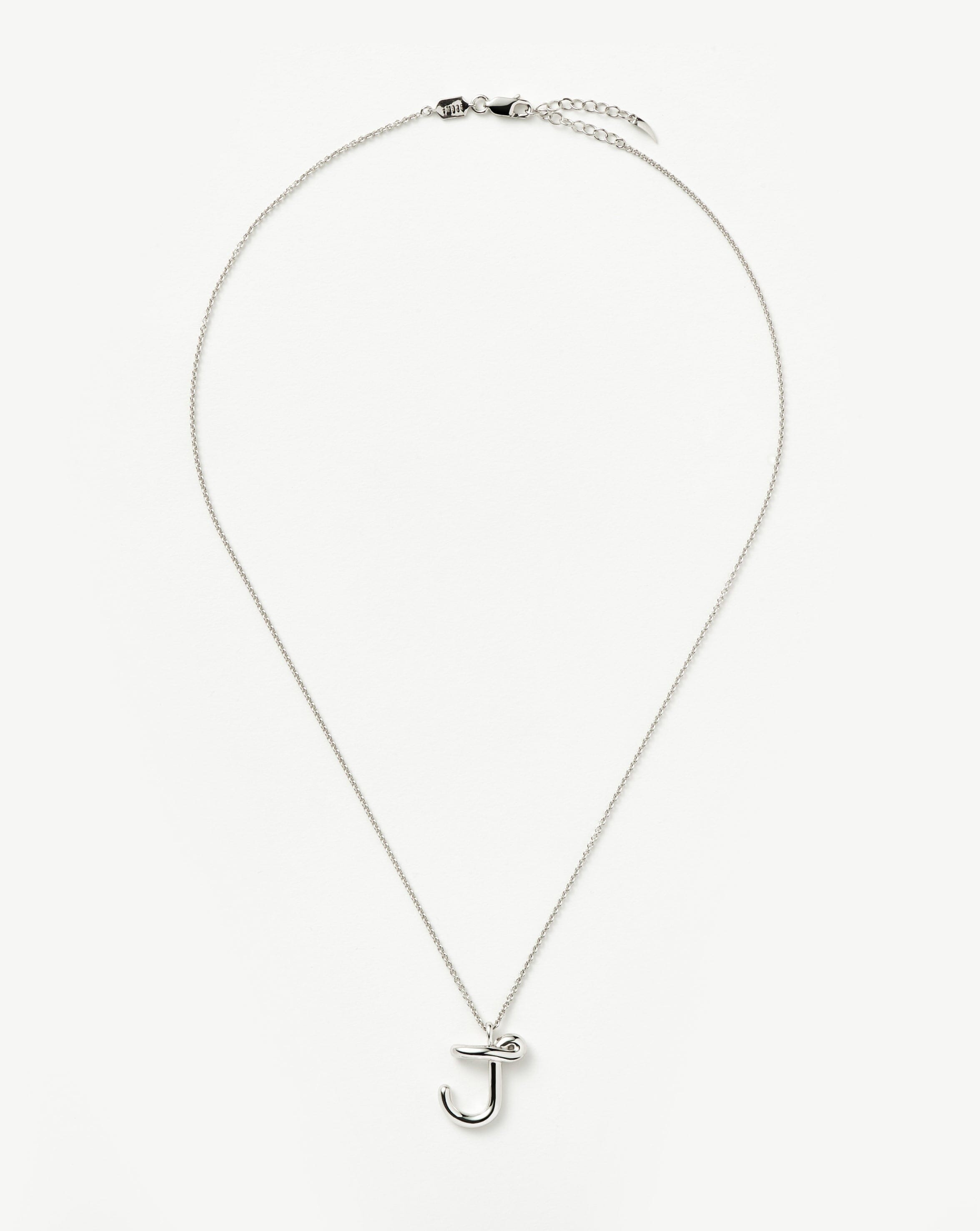 Curly Molten Initial Pendant Necklace - Initial J | Sterling Silver