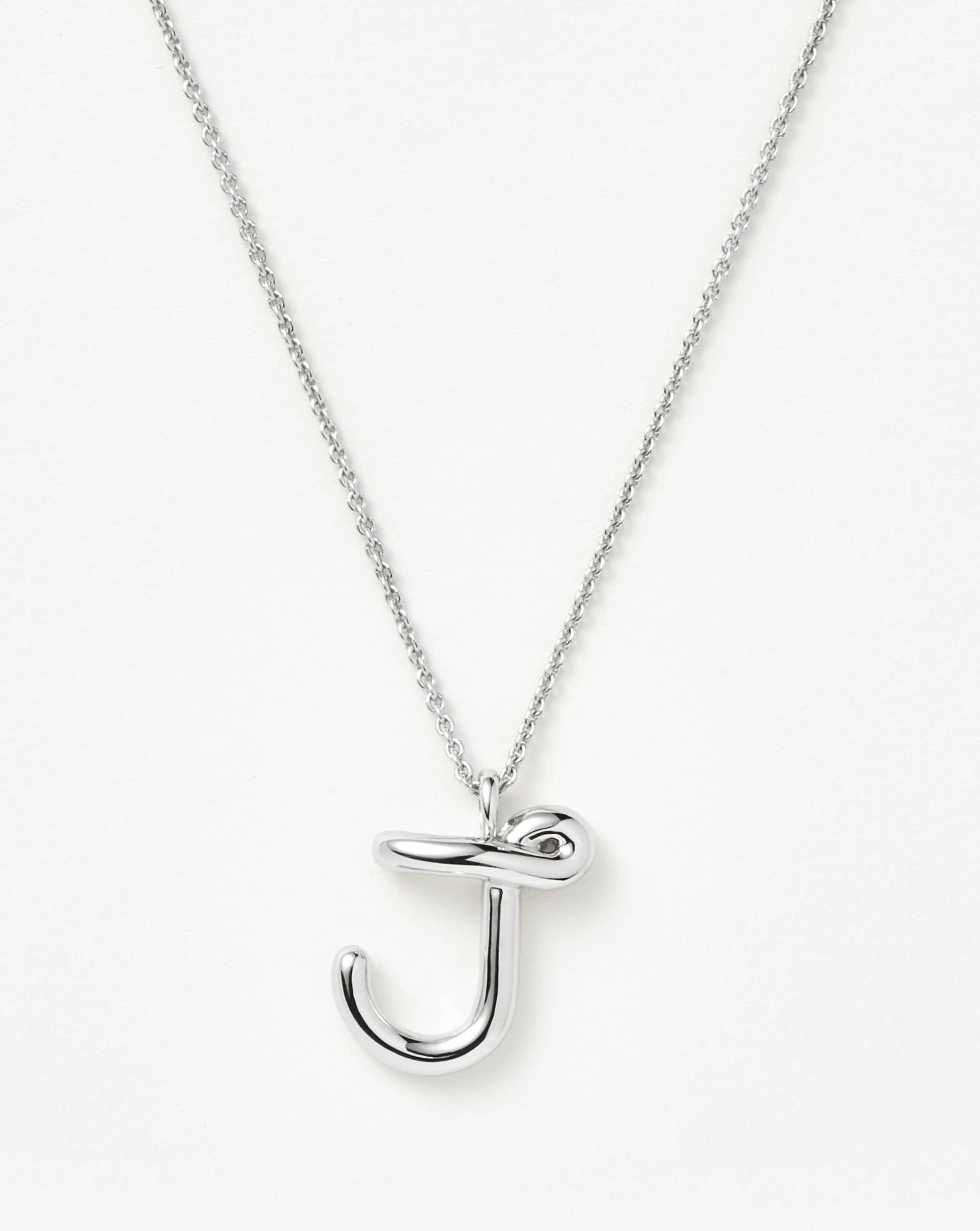 Curly Molten Initial Pendant Necklace - Initial J | Sterling Silver