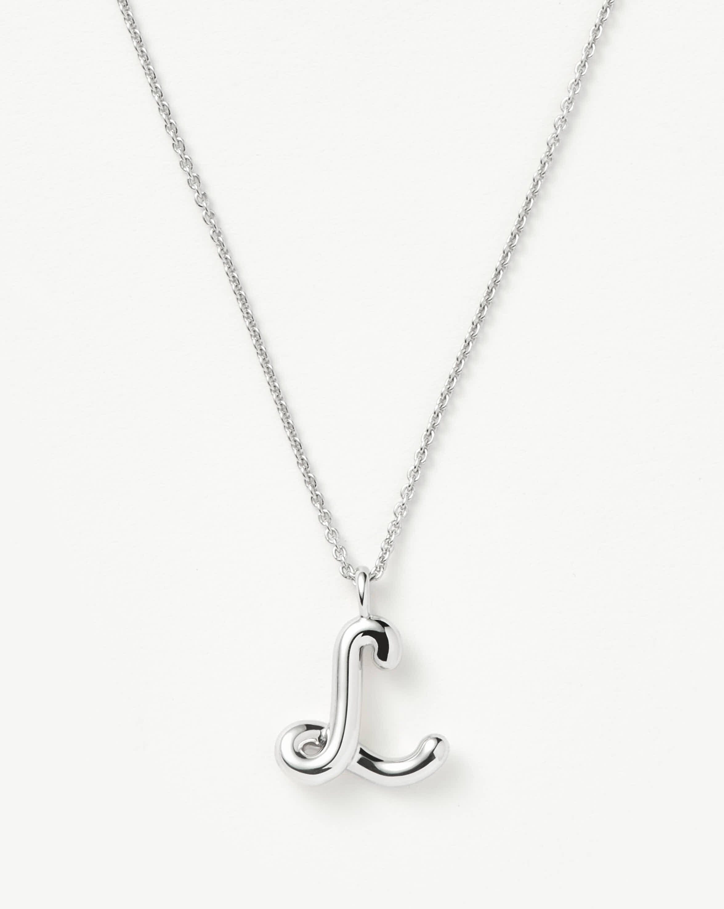 Curly Molten Initial Pendant Necklace - Initial L | Sterling Silver