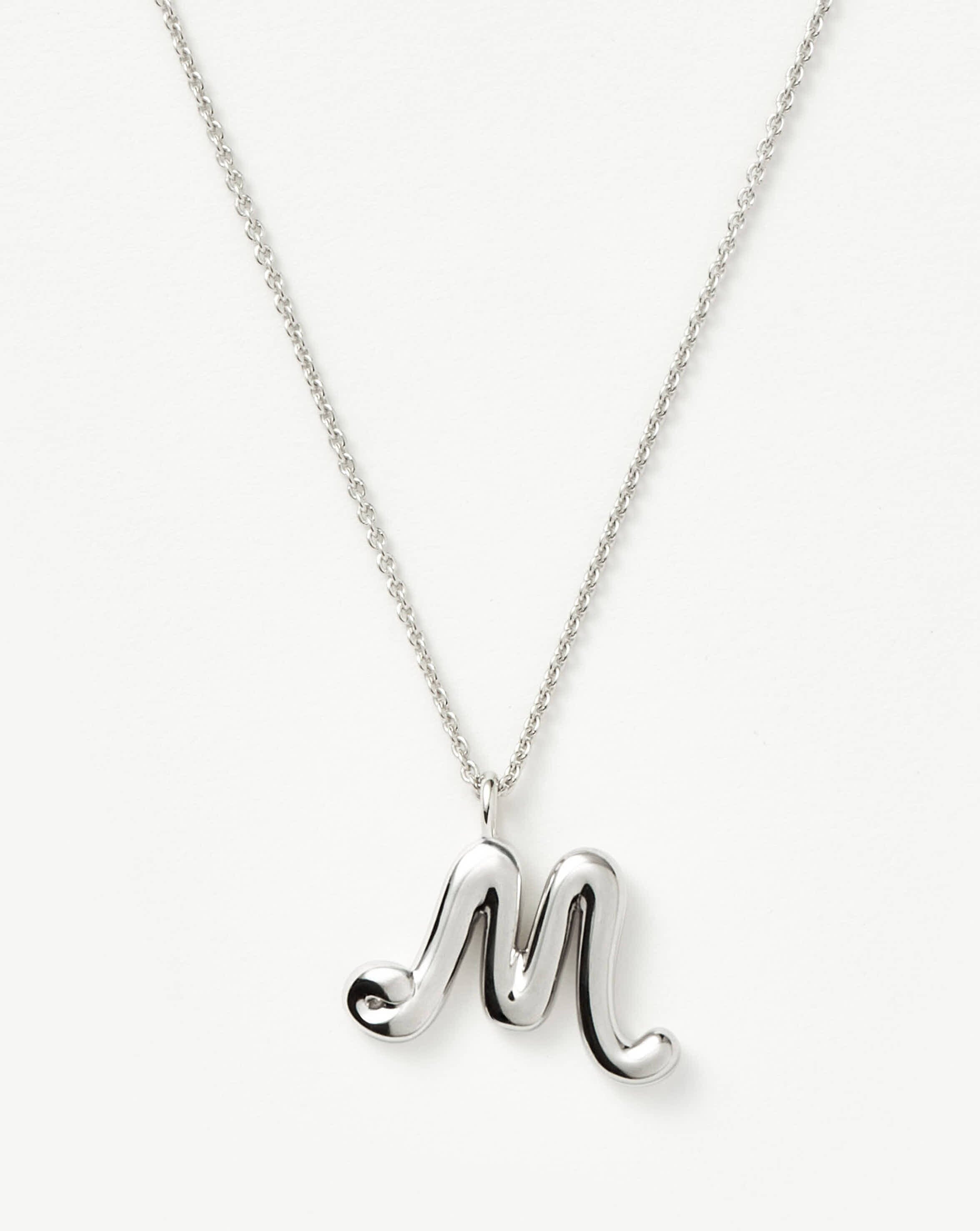 Curly Molten Initial Pendant Necklace - Initial M | Sterling Silver