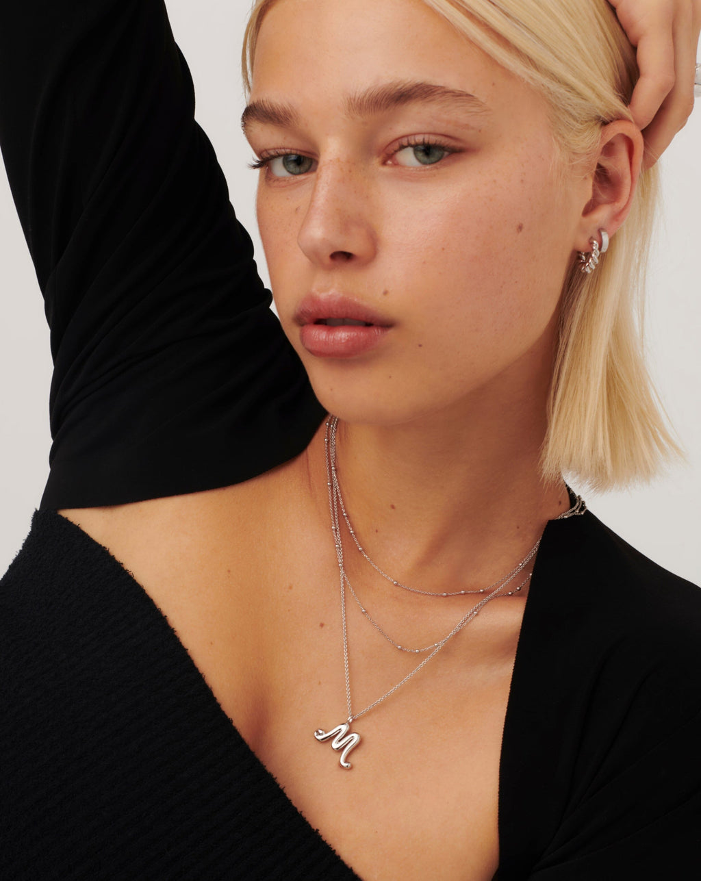 Curly Molten Initial Pendant Necklace - Initial M | Sterling Silver