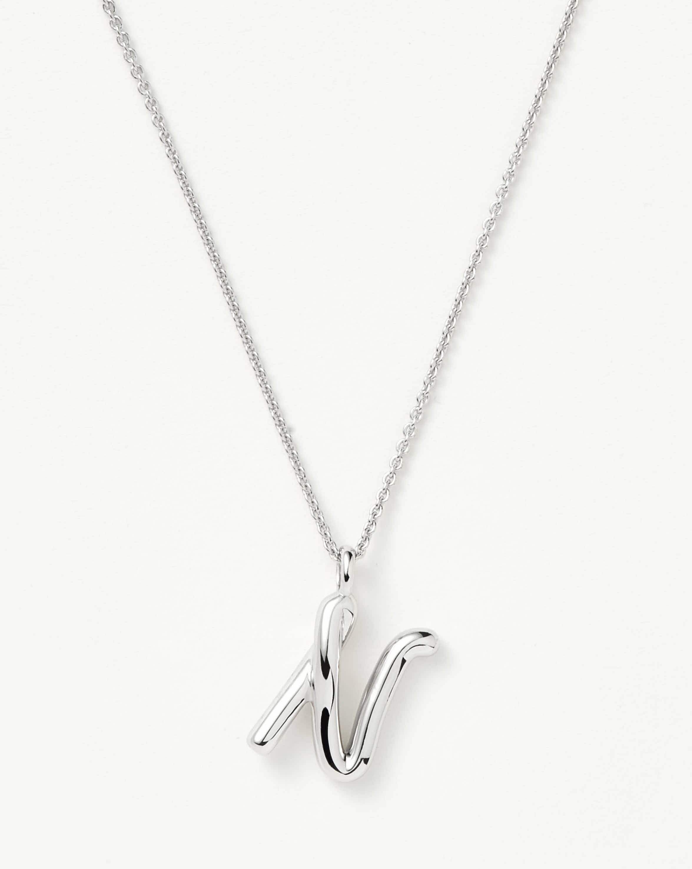 Curly Molten Initial Pendant Necklace - Initial N | Sterling Silver