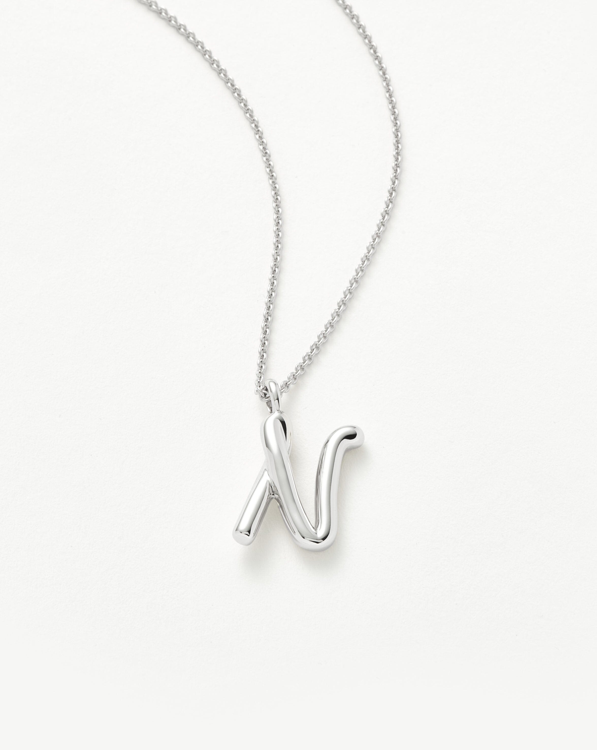 Curly Molten Initial Pendant Necklace - Initial N | Sterling Silver
