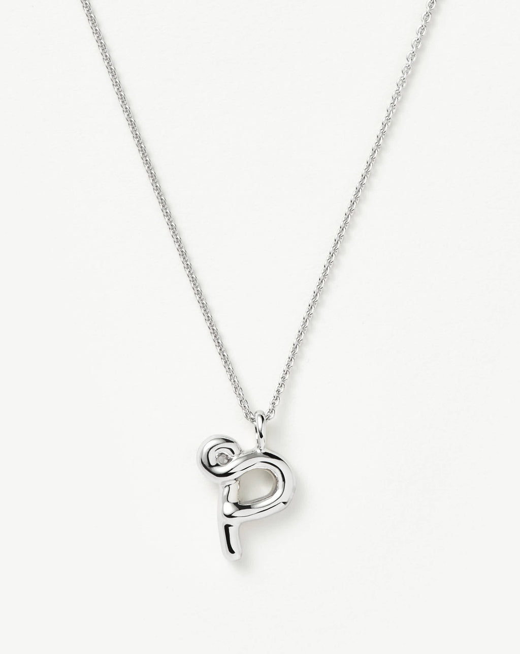 Curly Molten Initial Pendant Necklace - Initial P | Sterling Silver