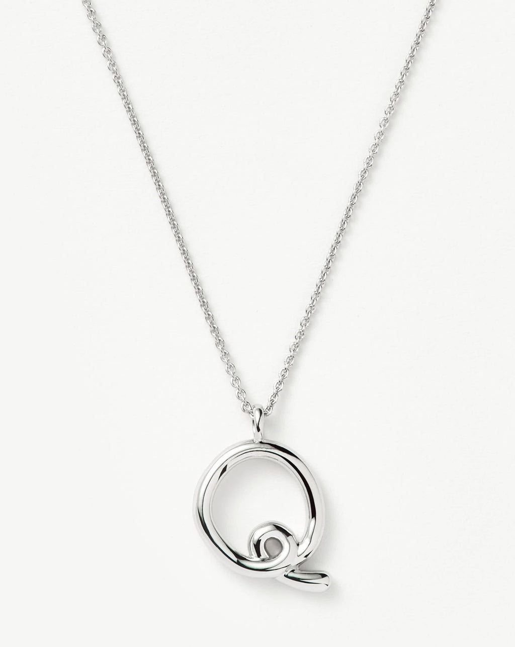 Curly Molten Initial Pendant Necklace - Initial Q | Sterling Silver