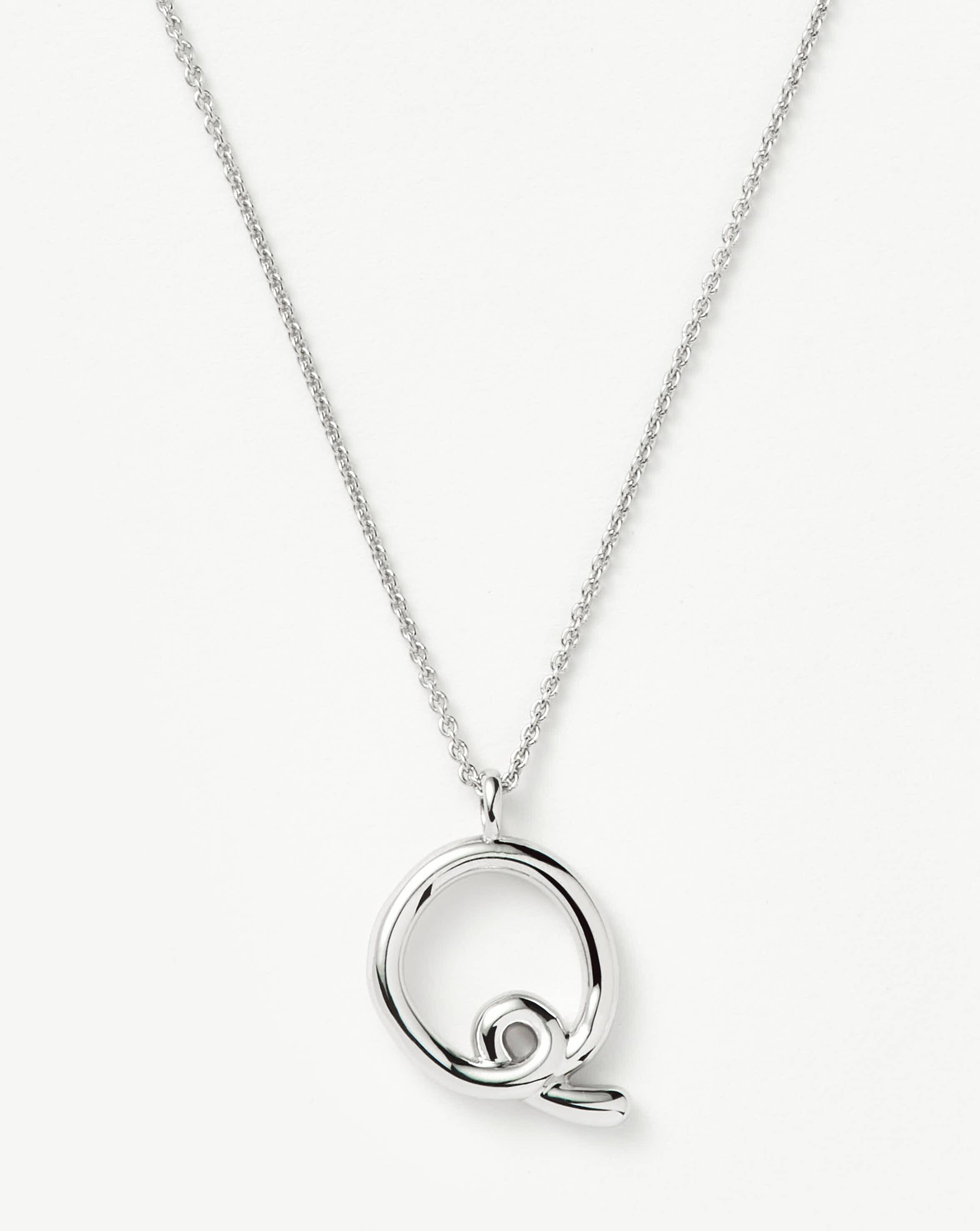 Curly Molten Initial Pendant Necklace - Initial Q | Sterling Silver