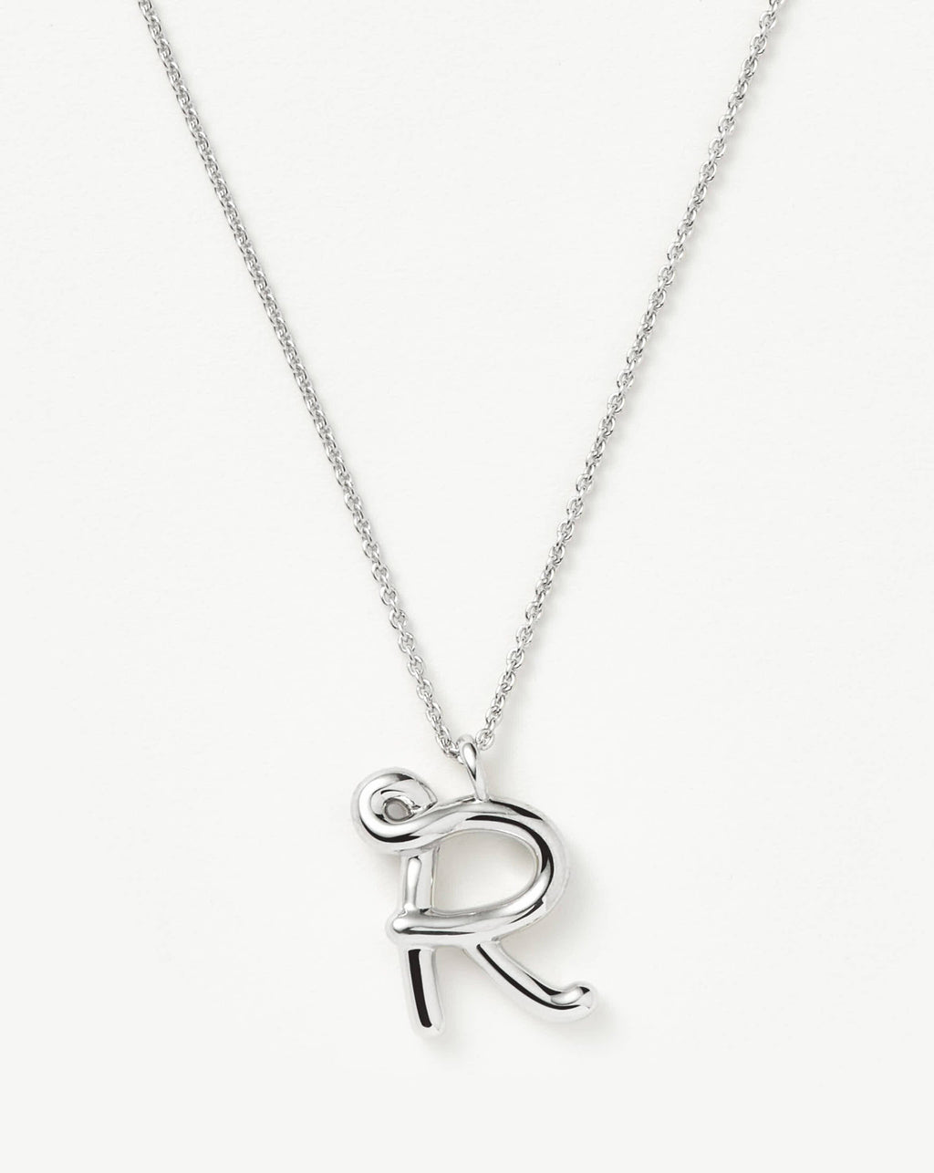 Curly Molten Initial Pendant Necklace - Initial R | Sterling Silver