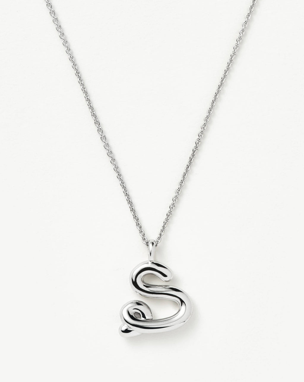 Curly Molten Initial Pendant Necklace - Initial S | Sterling Silver