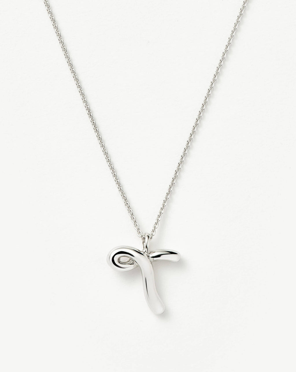 Curly Molten Initial Pendant Necklace - Initial T | Sterling Silver