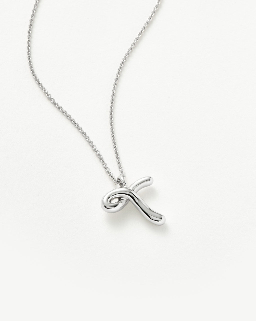 Curly Molten Initial Pendant Necklace - Initial T | Sterling Silver