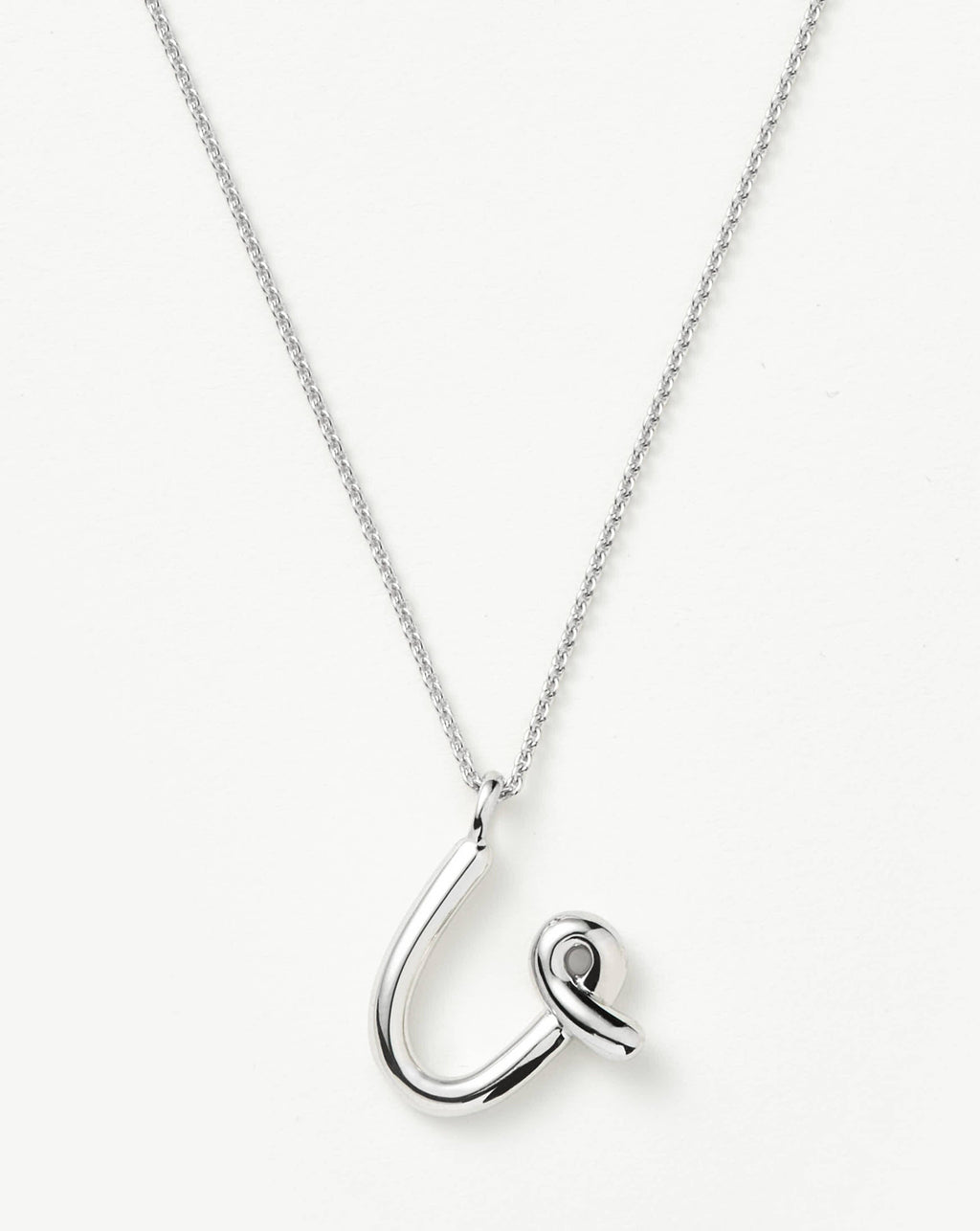 Curly Molten Initial Pendant Necklace - Initial U | Sterling Silver