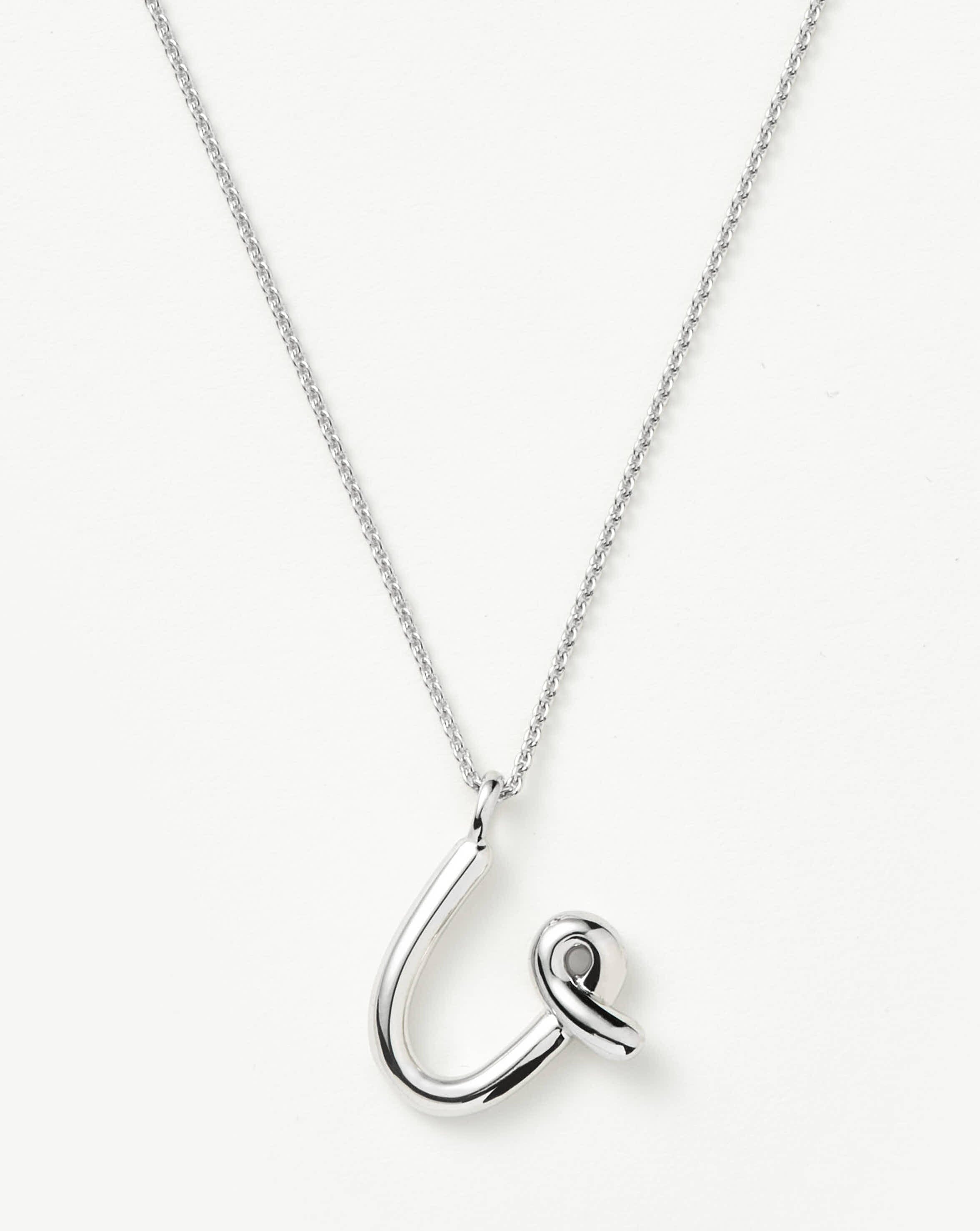 Curly Molten Initial Pendant Necklace - Initial U | Sterling Silver