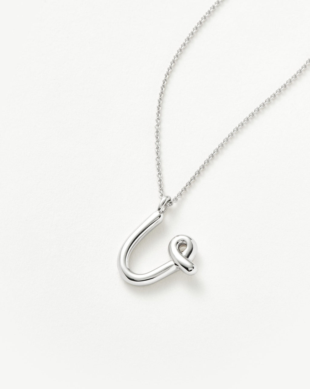 Curly Molten Initial Pendant Necklace - Initial U | Sterling Silver