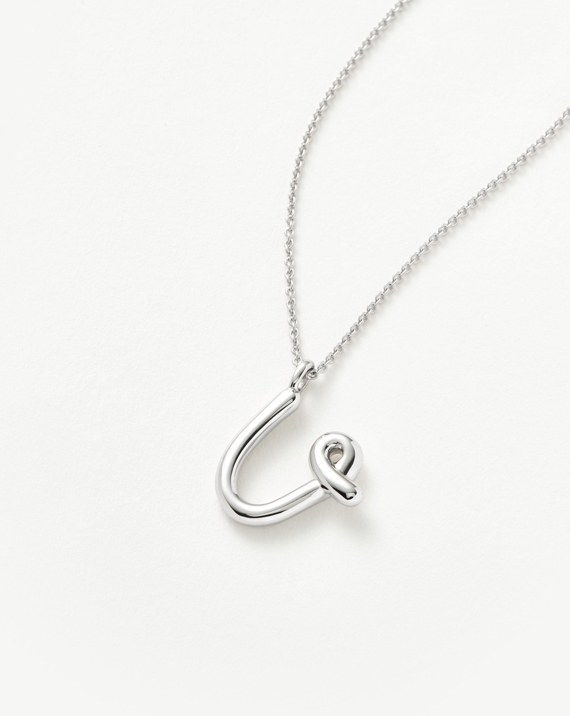 Curly Molten Initial Pendant Necklace - Initial U | Sterling Silver
