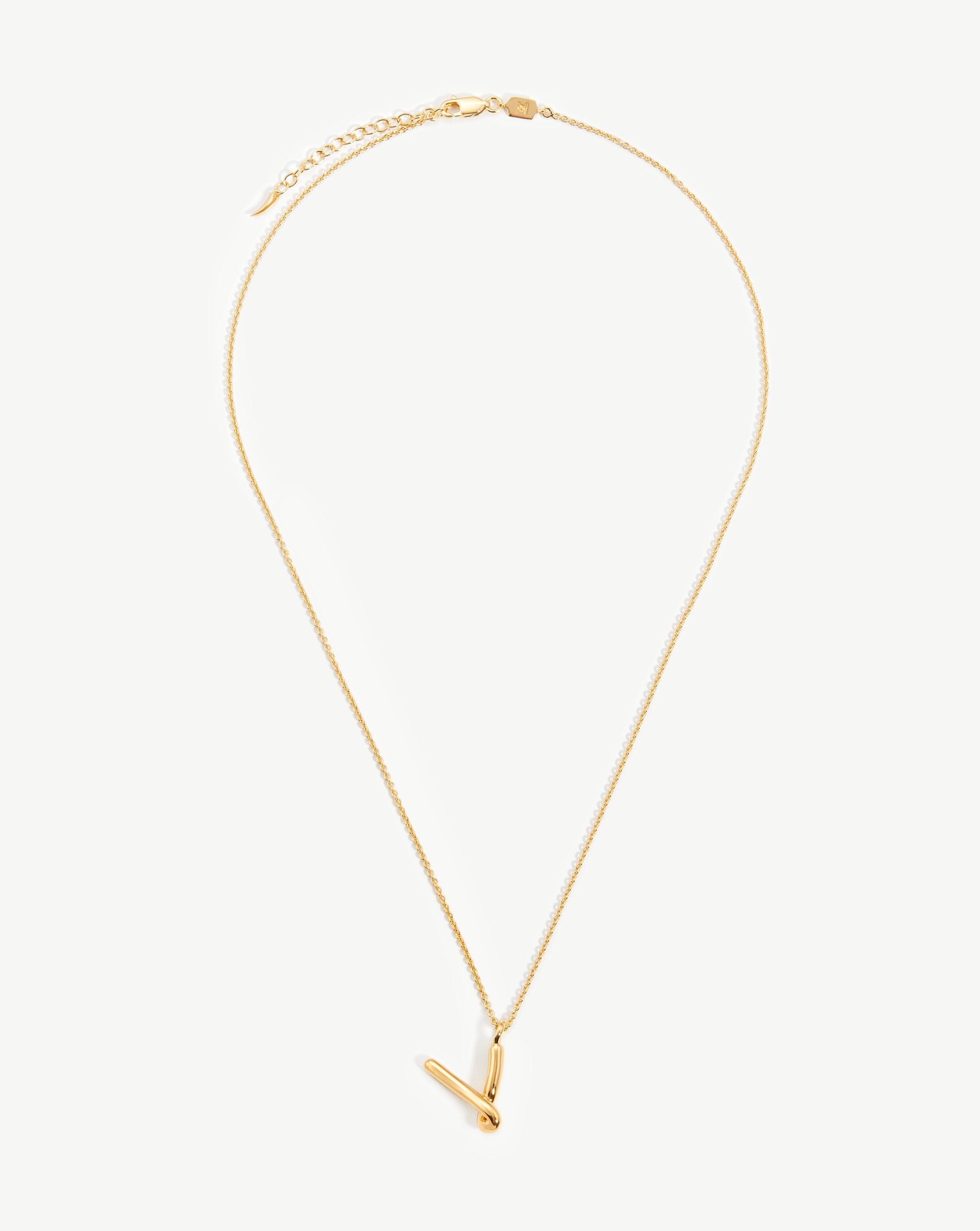 Curly Molten Initial Pendant Necklace - Initial V | 18k Gold Vermeil
