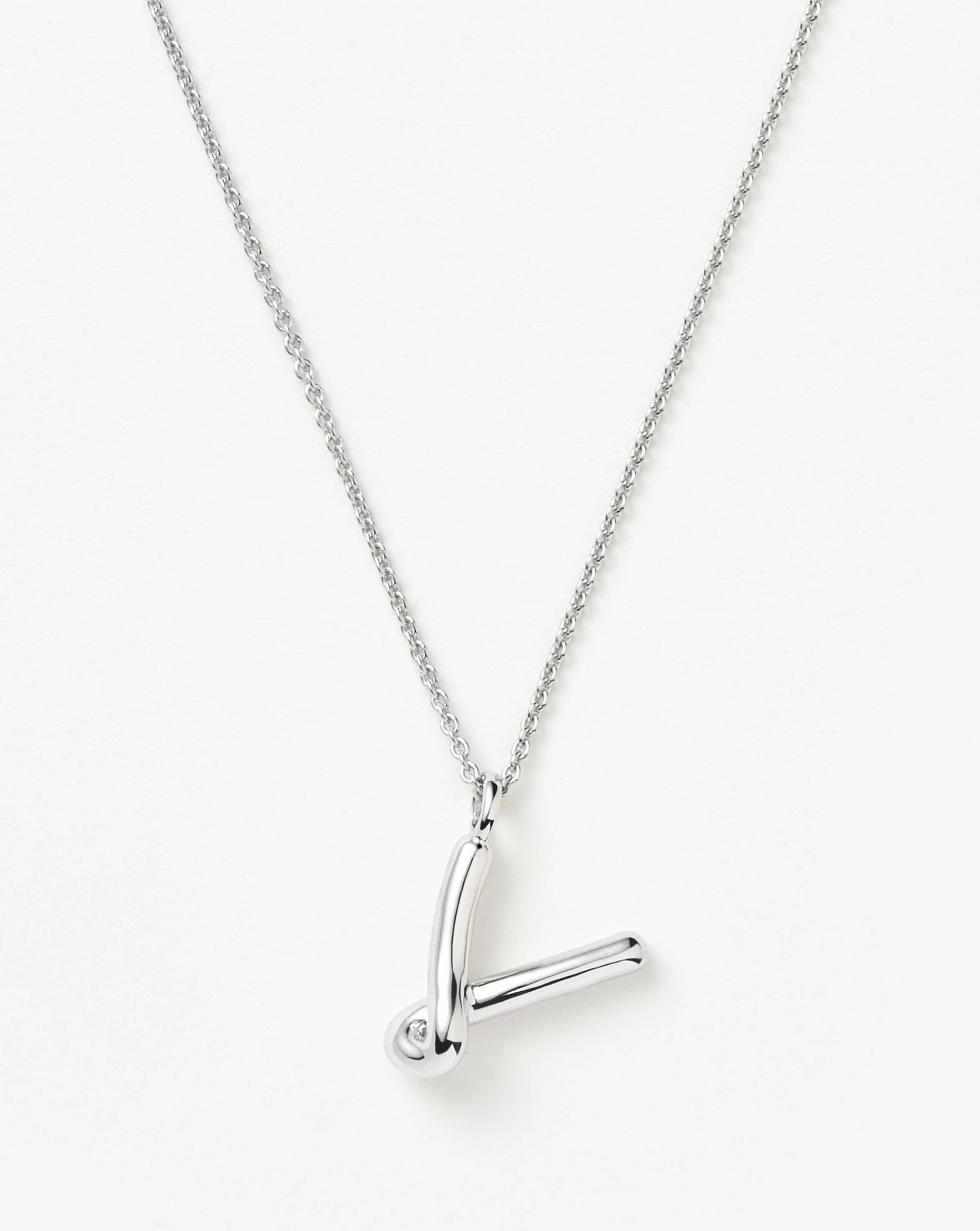 Curly Molten Initial Pendant Necklace - Initial V | Sterling Silver