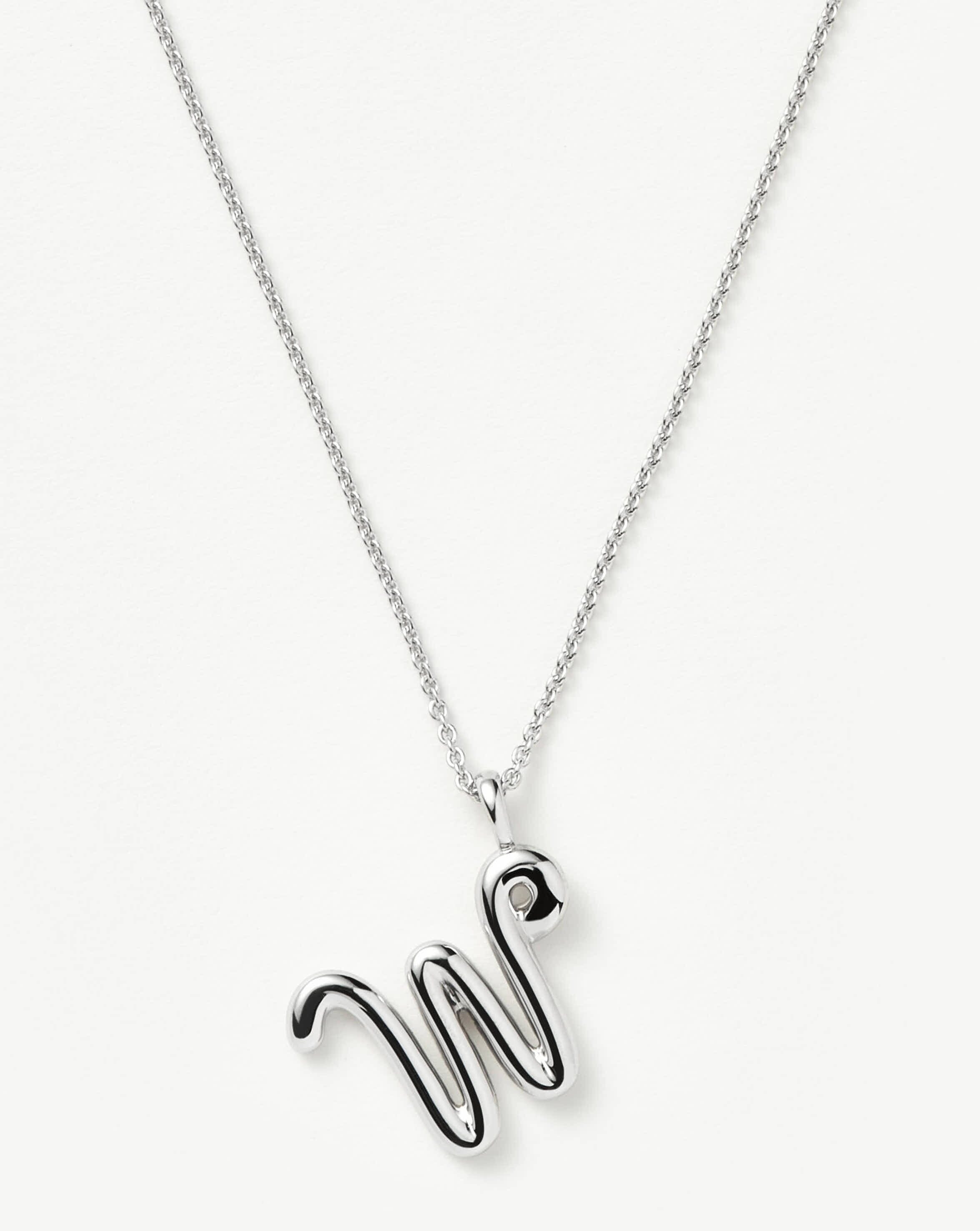 Curly Molten Initial Pendant Necklace - Initial W | Sterling Silver