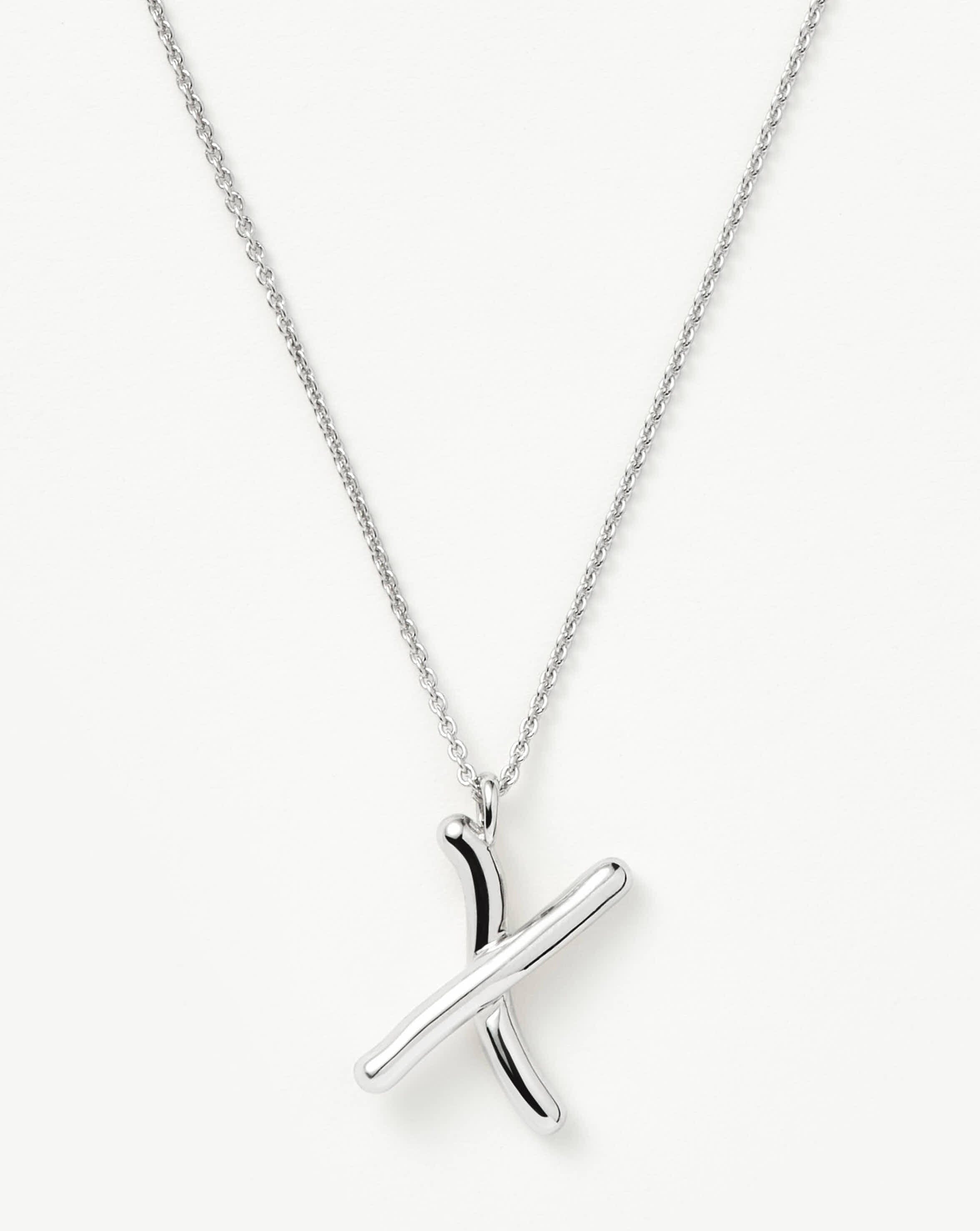 Curly Molten Initial Pendant Necklace - Initial X | Sterling Silver