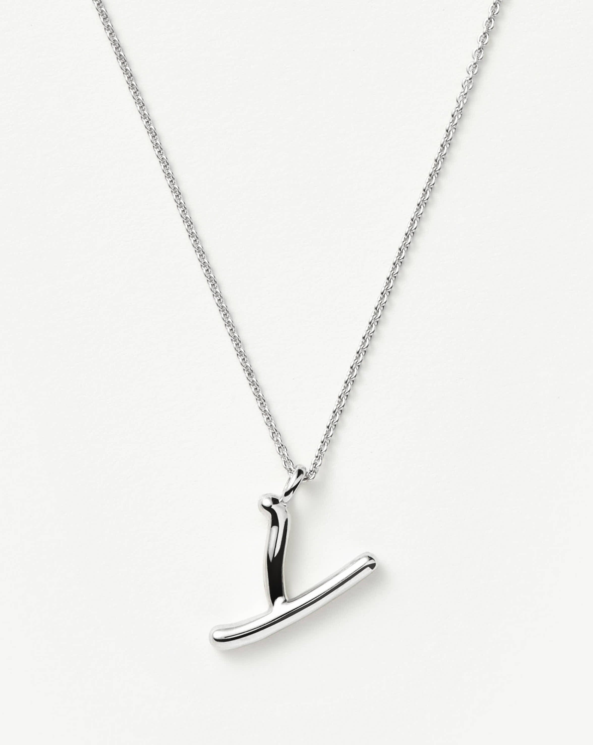Curly Molten Initial Pendant Necklace - Initial Y | Sterling Silver