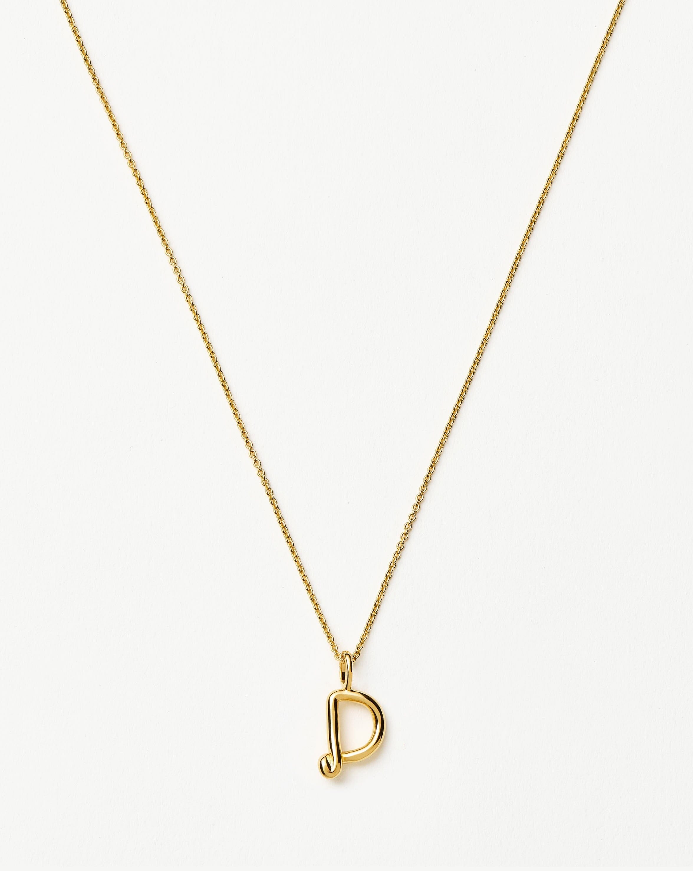 Curly Molten Mini Initial Necklace - D  |18k Gold Vermeil