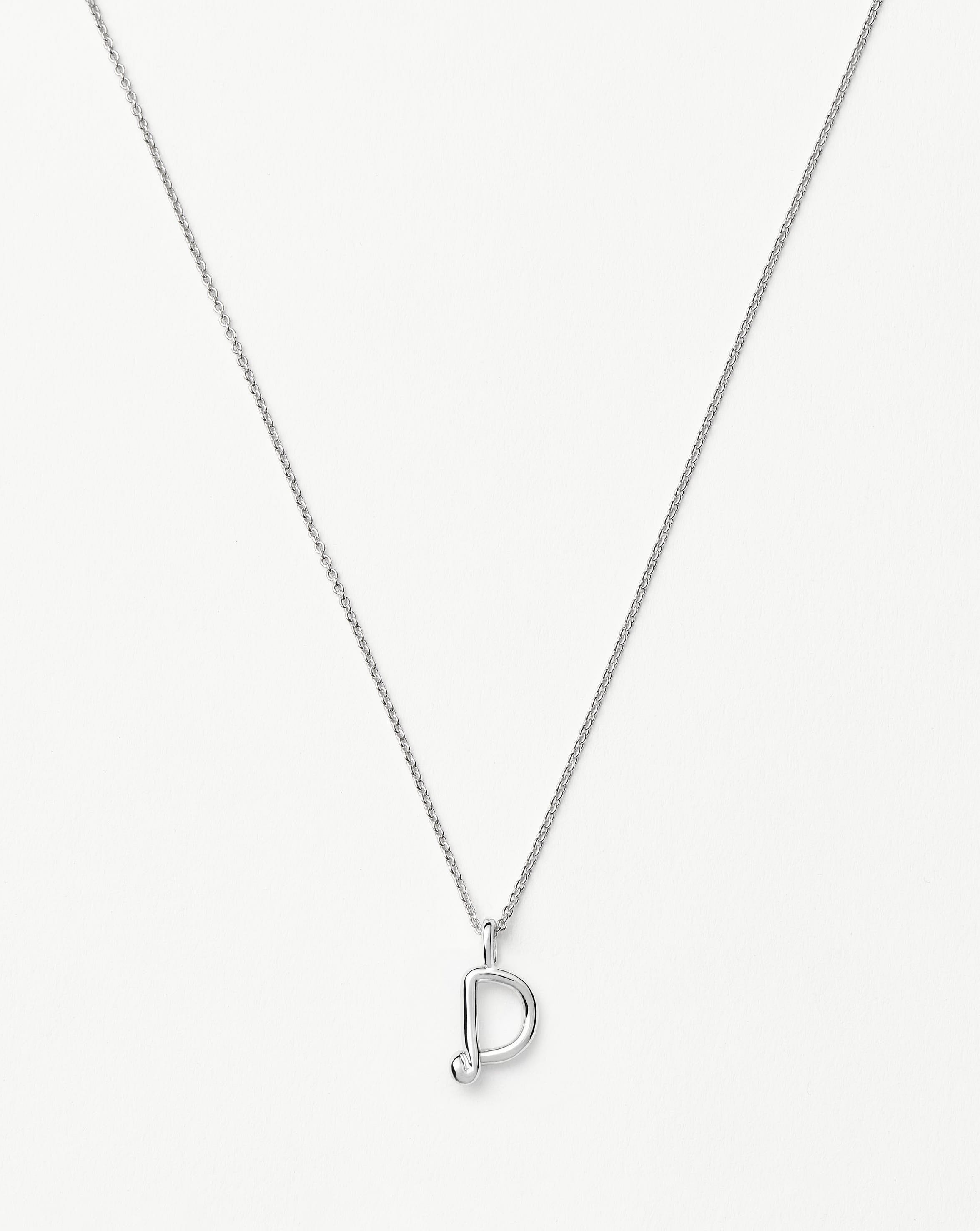 Curly Molten Mini Initial Necklace - D | Sterling Silver