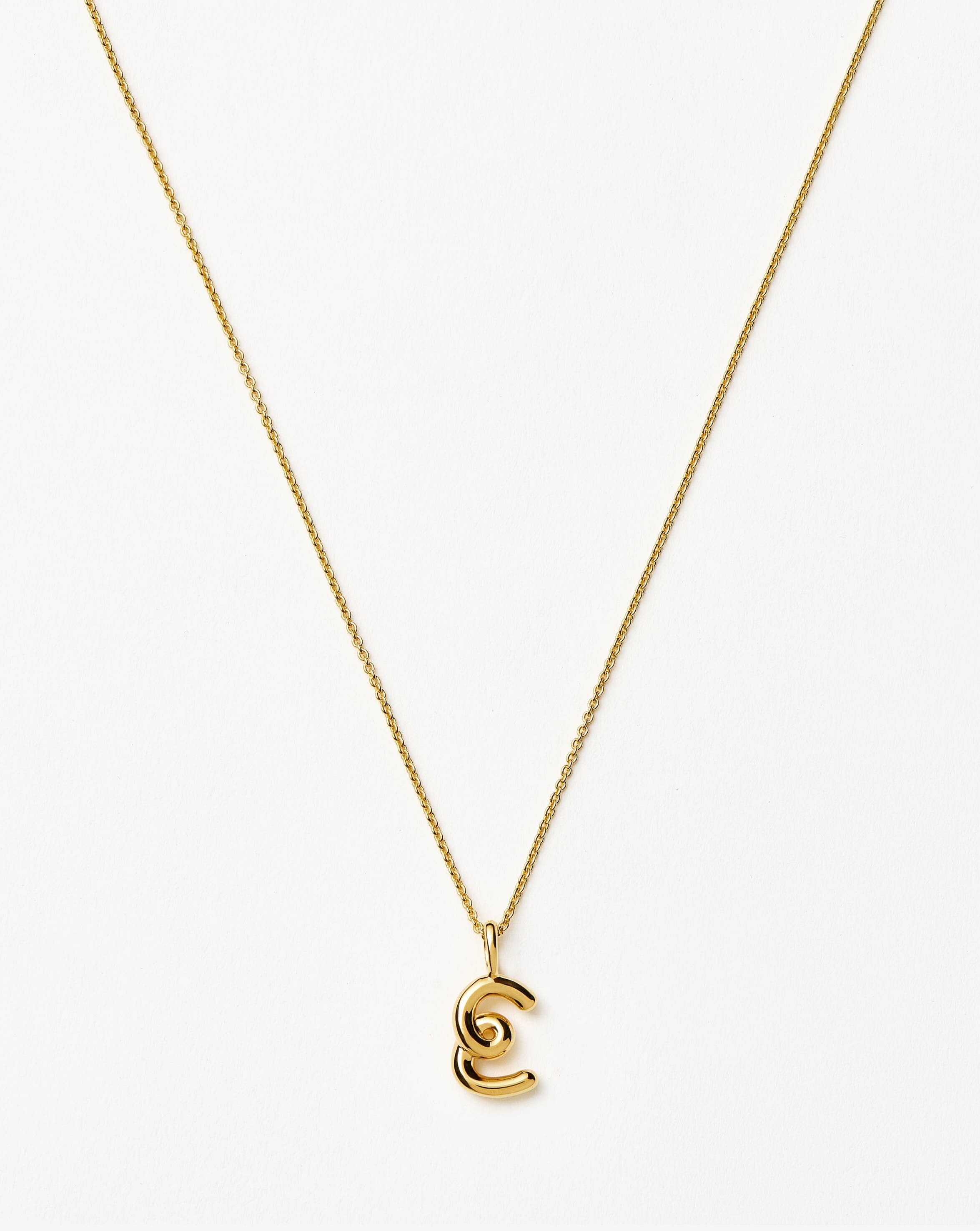 Curly Molten Mini Initial Necklace - E | 18k Gold Vermeil