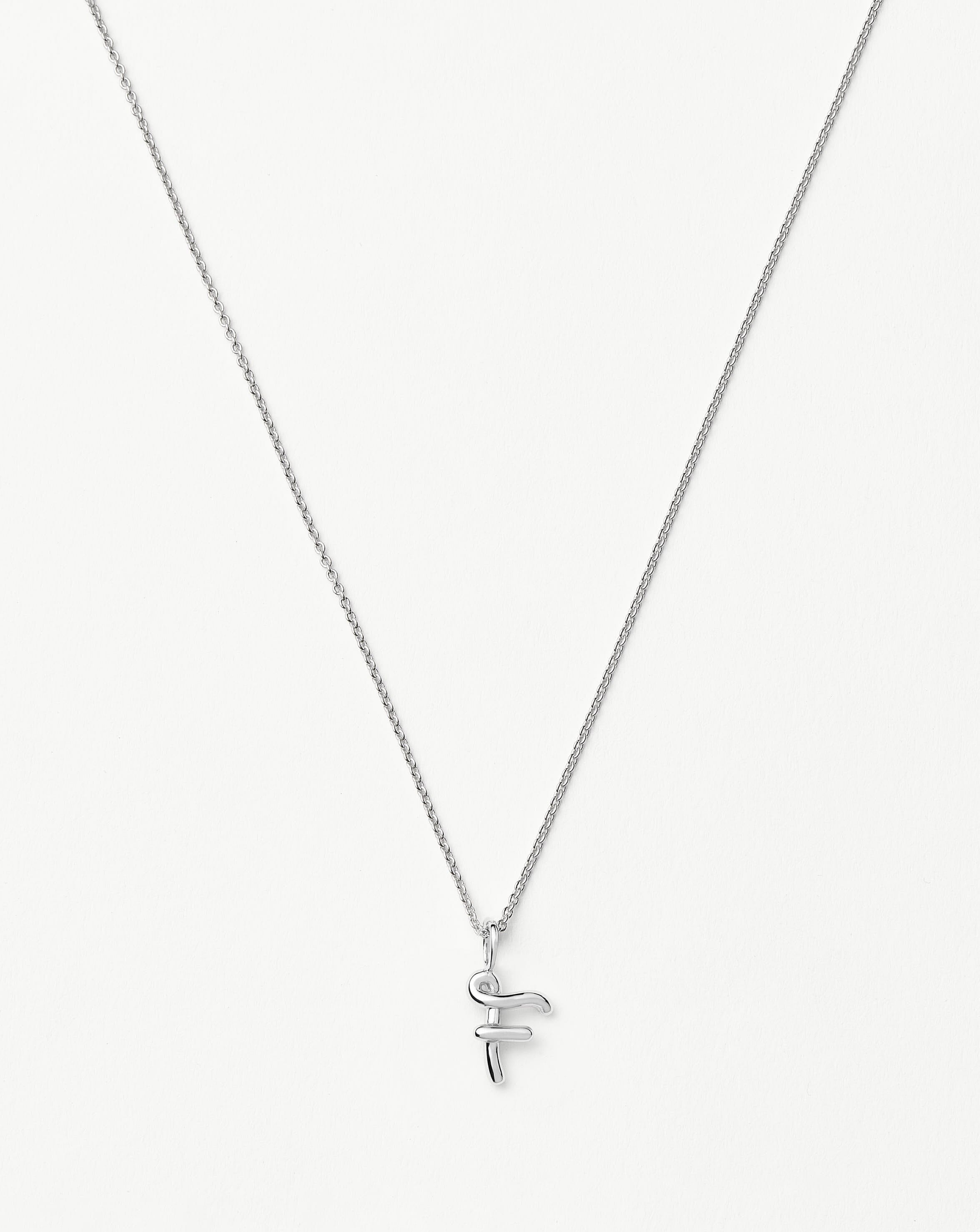 Curly Molten Mini Initial Necklace - F |Sterling Silver