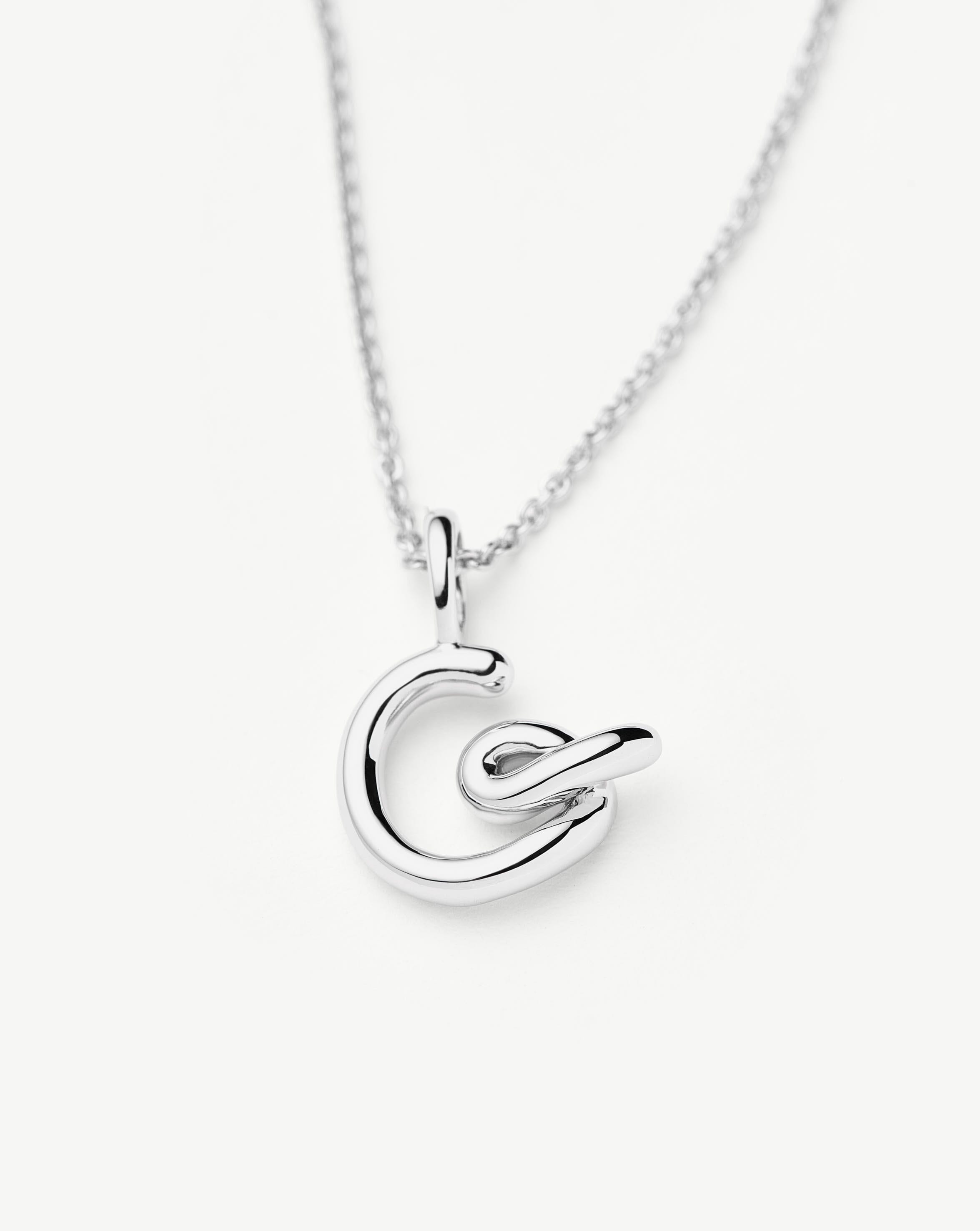 Curly Molten Mini Initial Necklace - G  | Sterling Silver