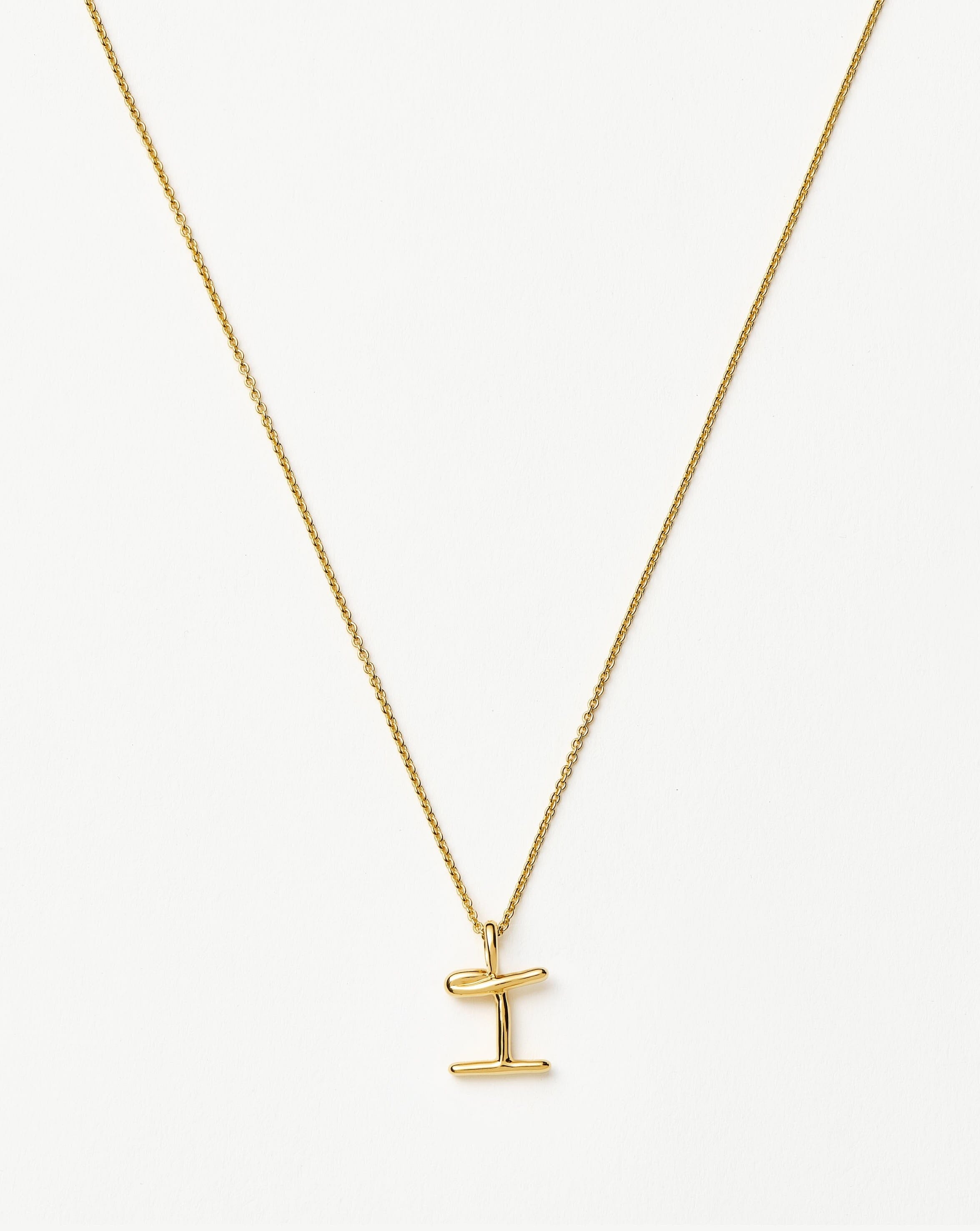 Curly Molten Mini Initial Necklace - I | 18k Gold Vermeil