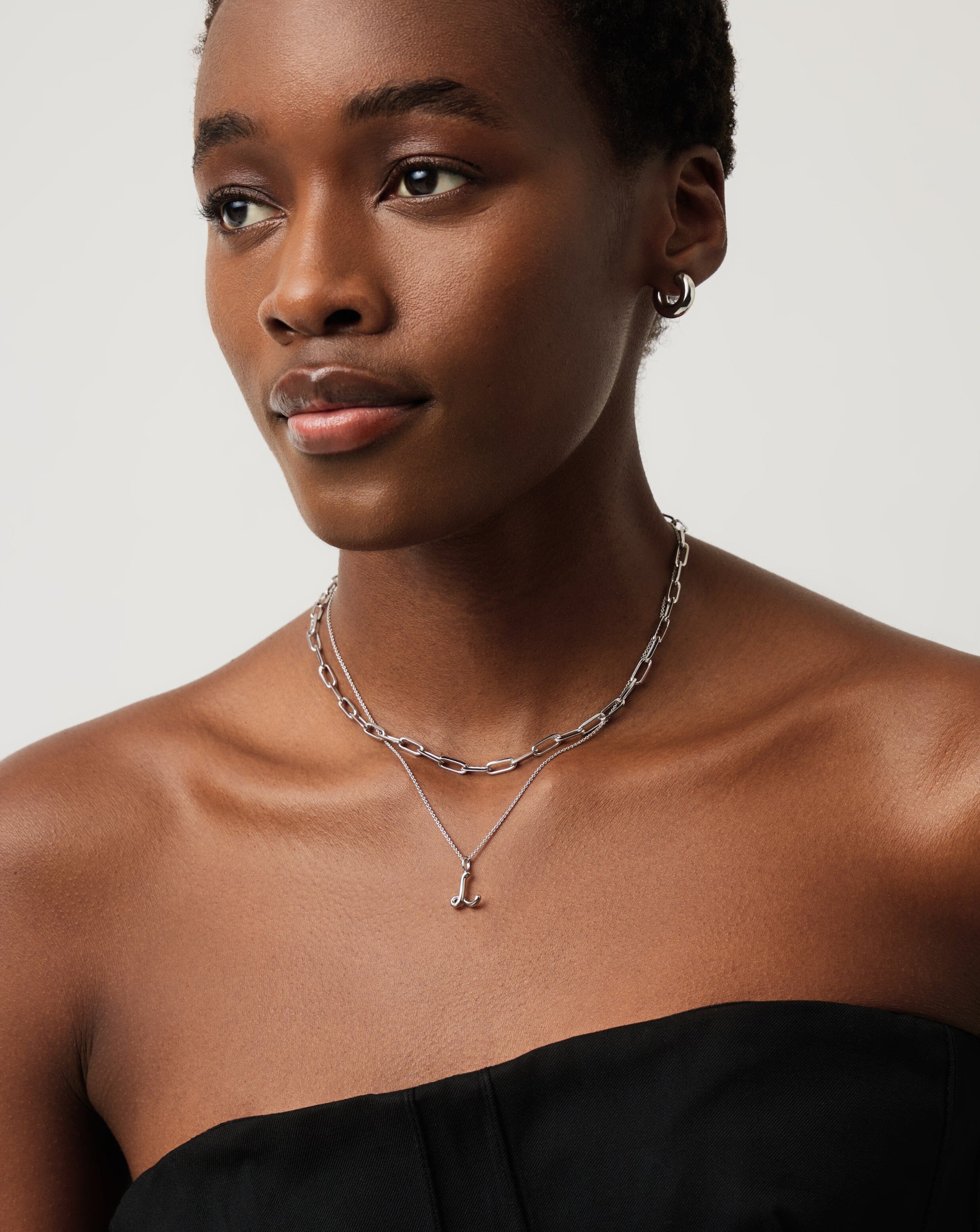 Curly Molten Mini Initial Necklace - L | Sterling Silver