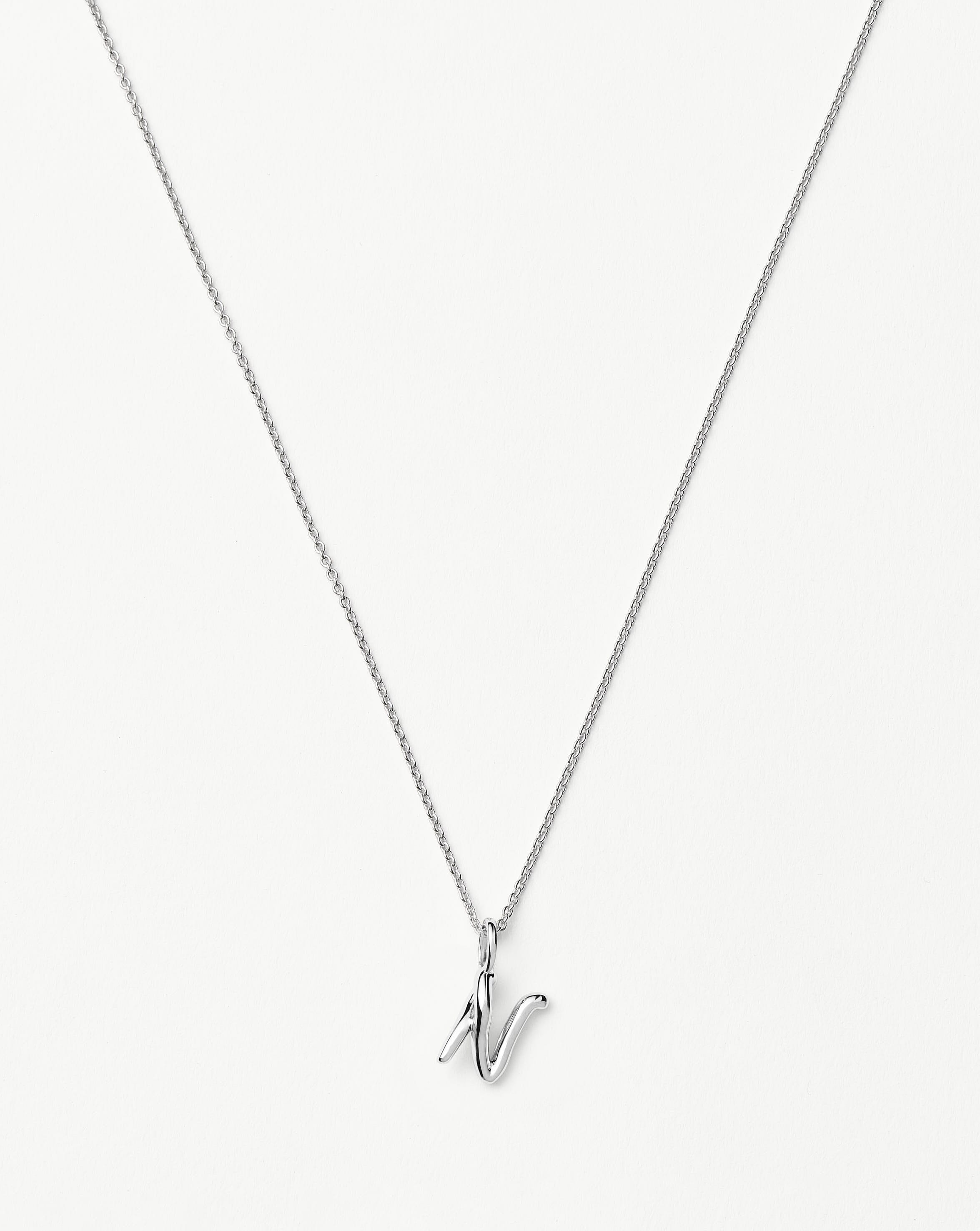 Curly Molten Mini Initial Necklace - N | Sterling Silver