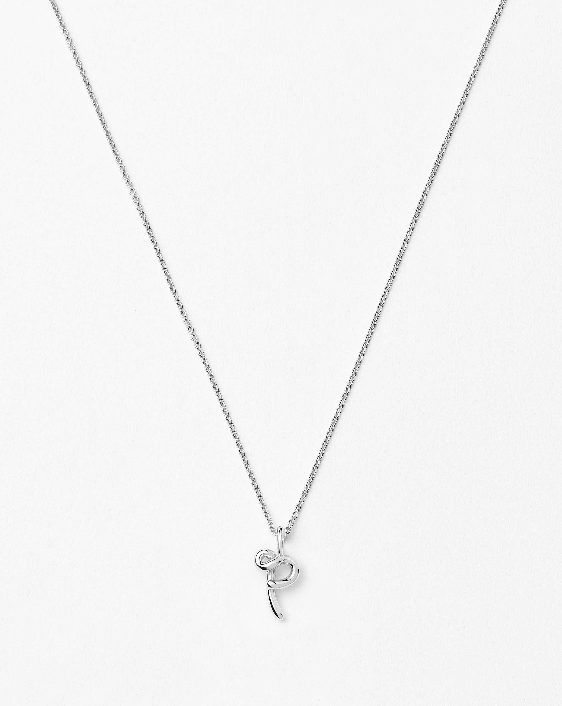 Curly Molten Mini Initial Necklace - P | Sterling Silver