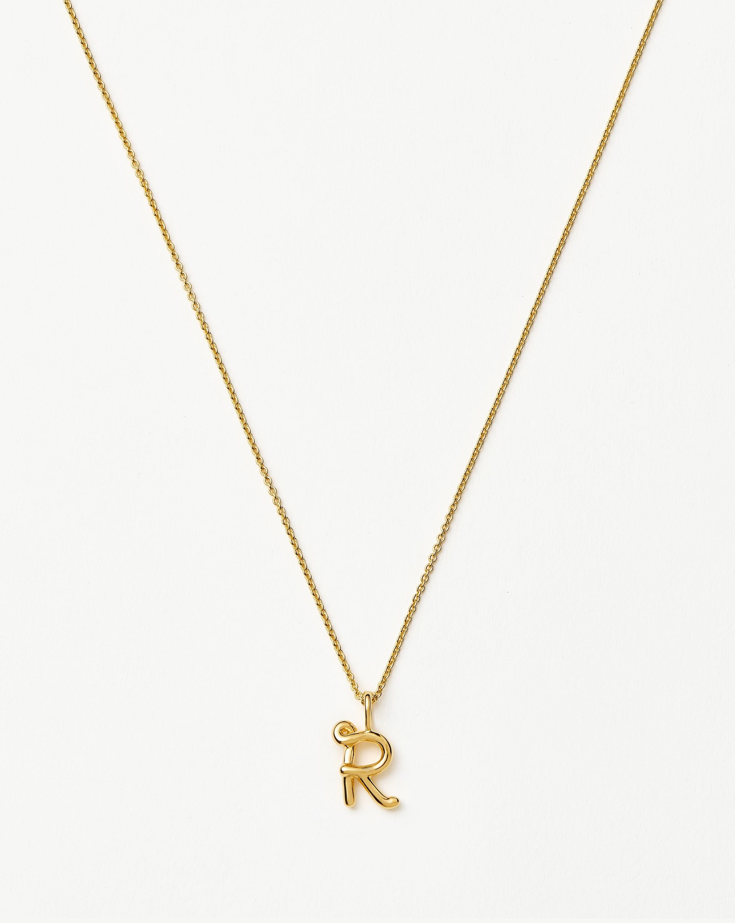 Curly Molten Mini Initial Necklace - R | 18k Gold Vermeil