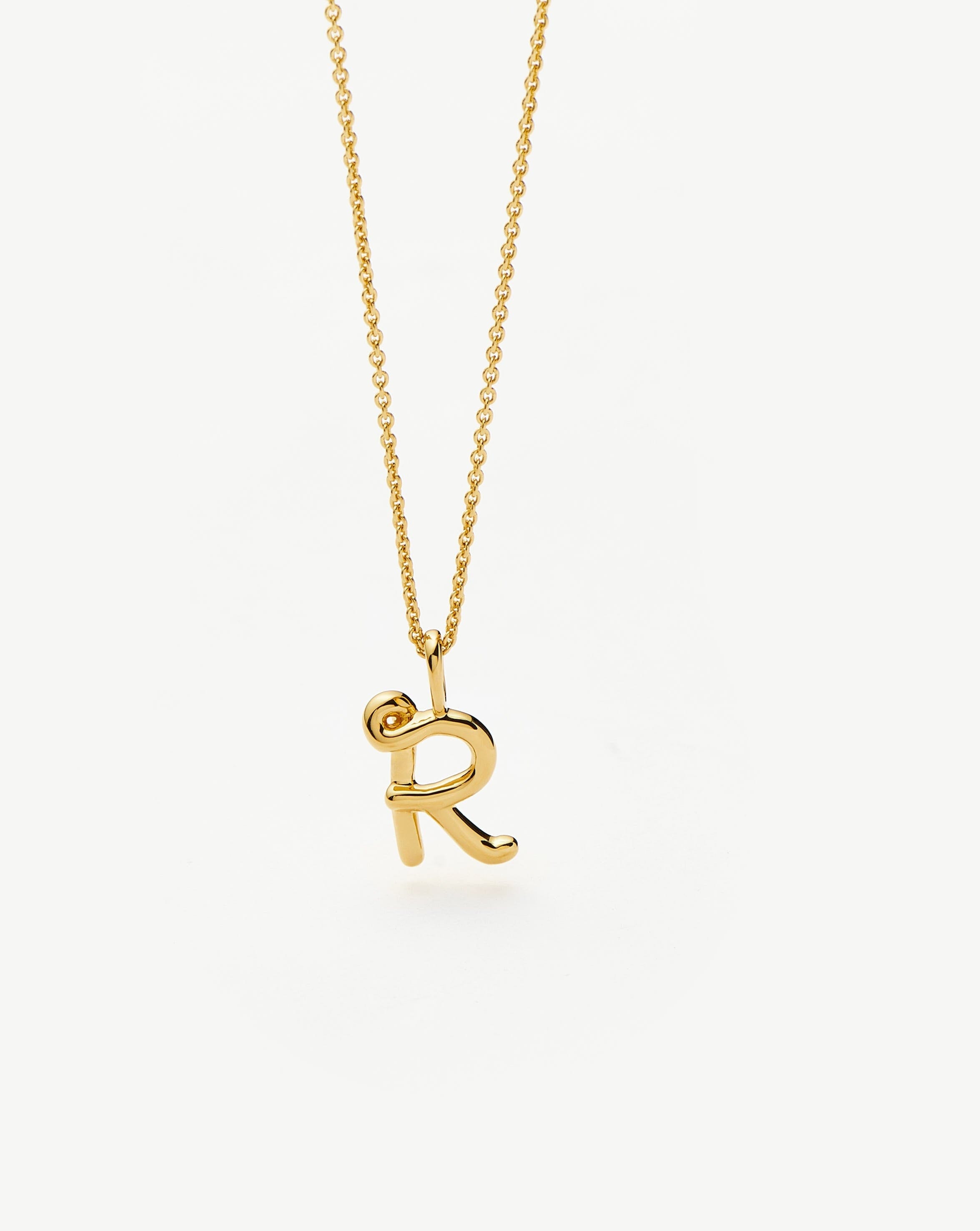 Curly Molten Mini Initial Necklace - R | 18k Gold Vermeil