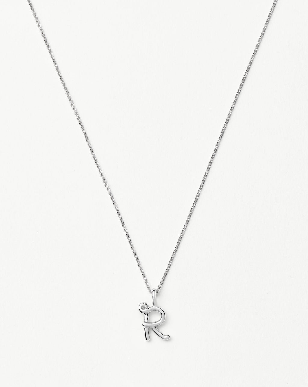 Curly Molten Mini Initial Necklace - R | Sterling Silver