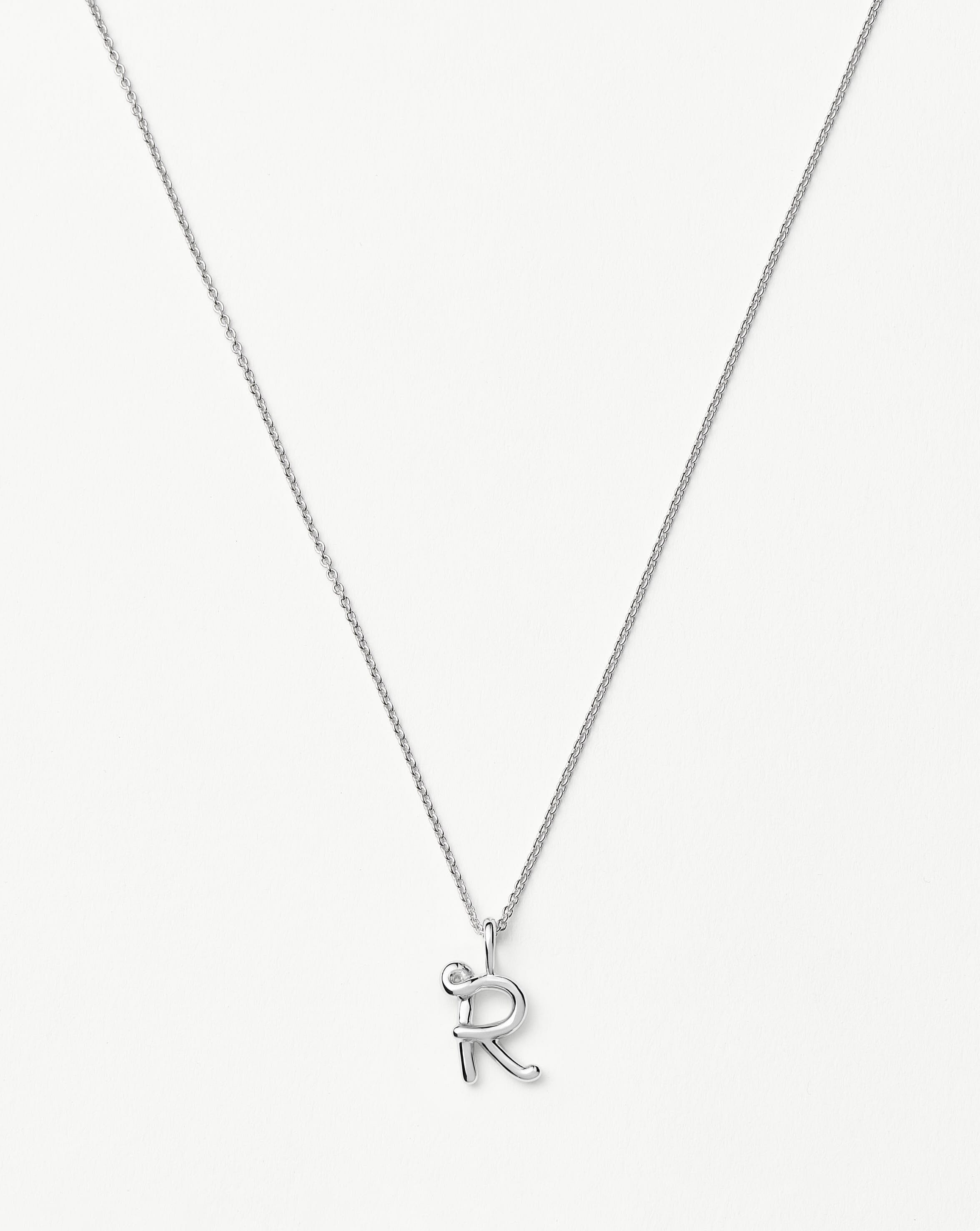Curly Molten Mini Initial Necklace - R | Sterling Silver