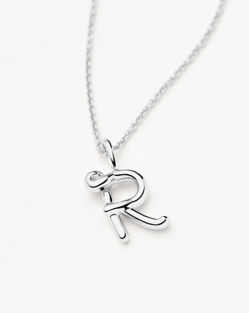 Curly Molten Mini Initial Necklace - R | Sterling Silver