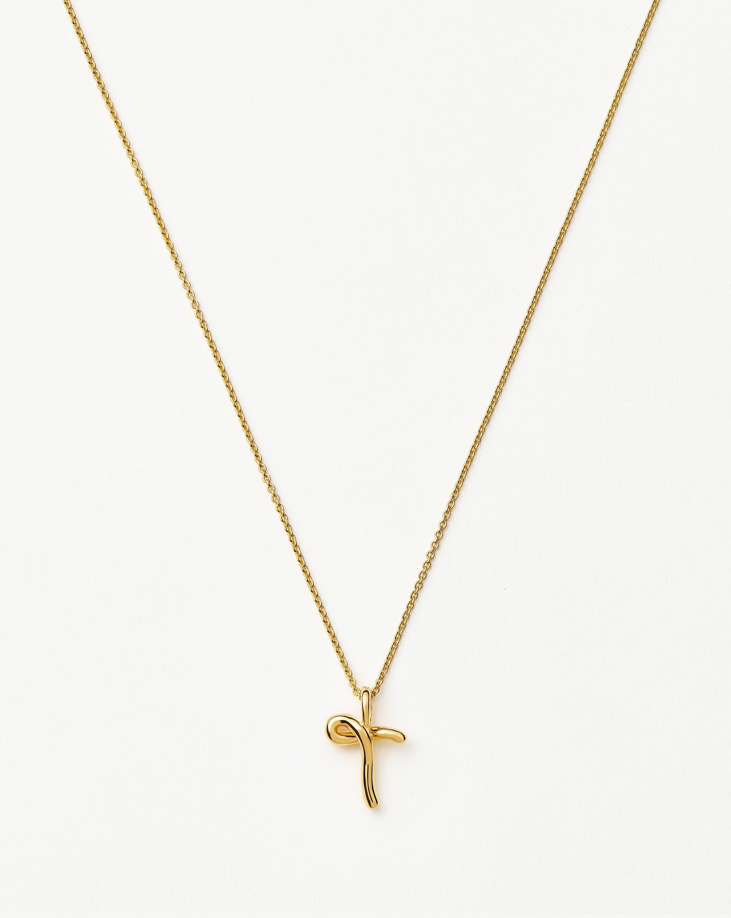 Curly Molten Mini Initial Necklace - T | 18k Gold Vermeil