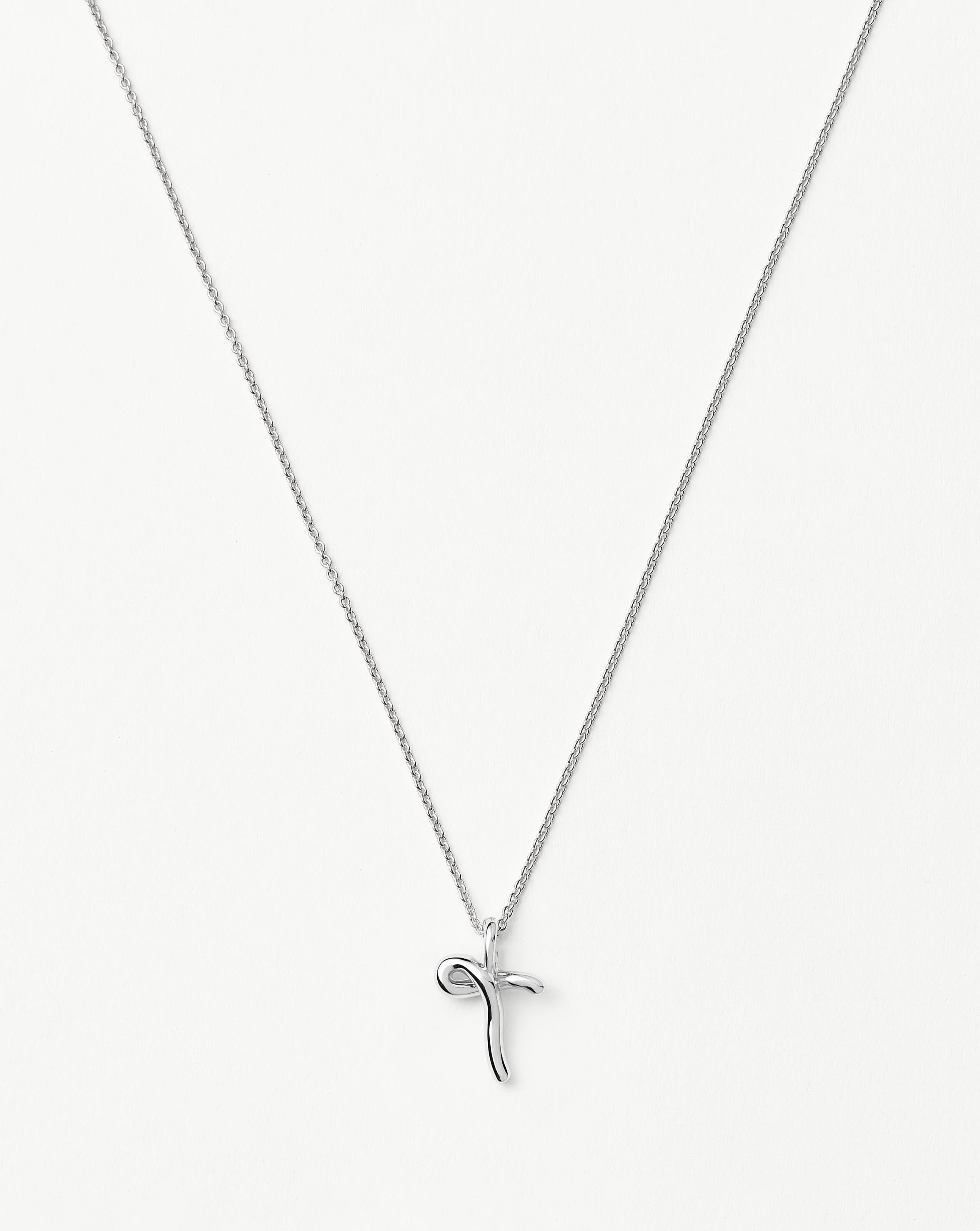 Curly Molten Mini Initial Necklace - T | Sterling Silver