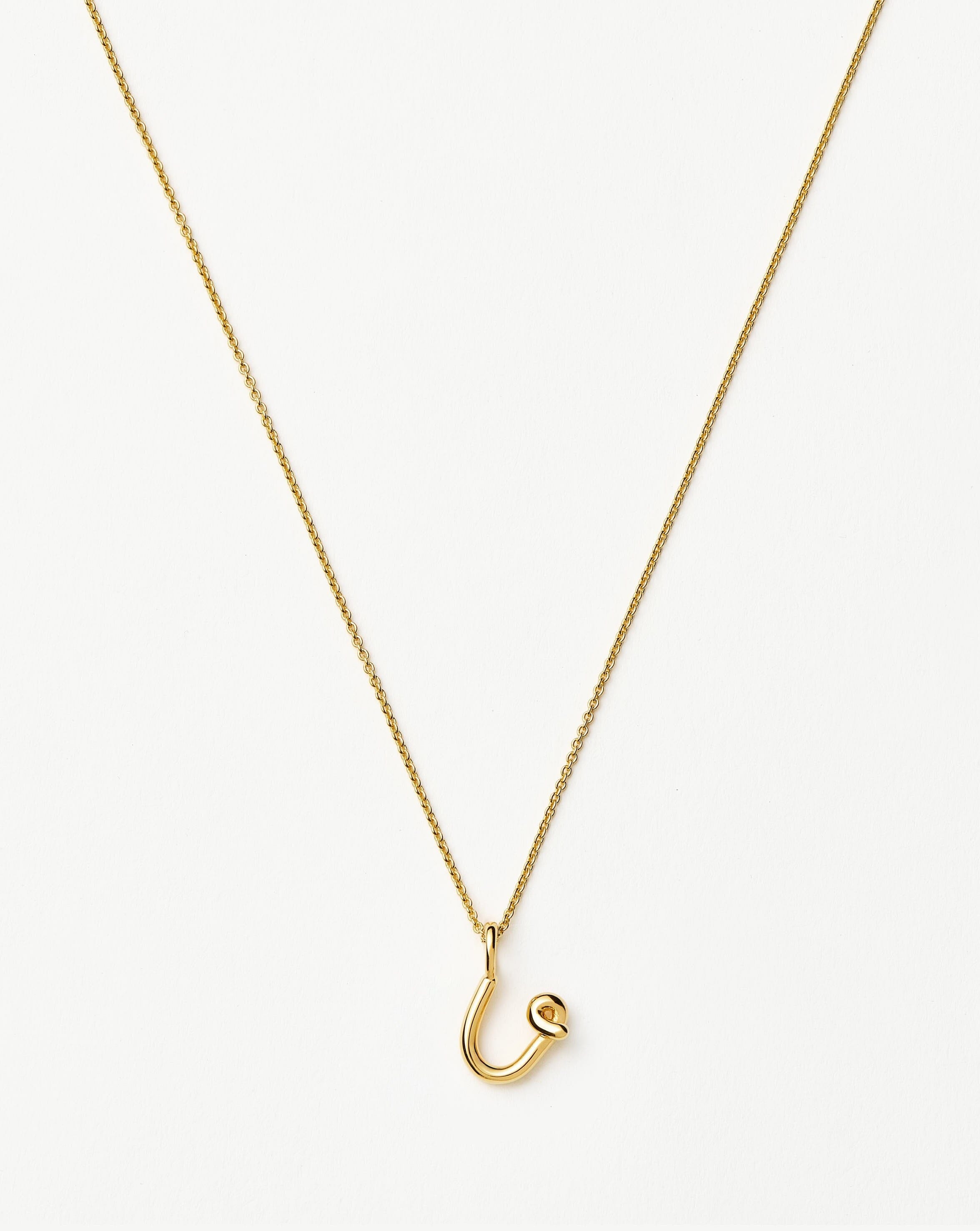 Curly Molten Mini Initial Necklace - U | 18k Gold Vermeil