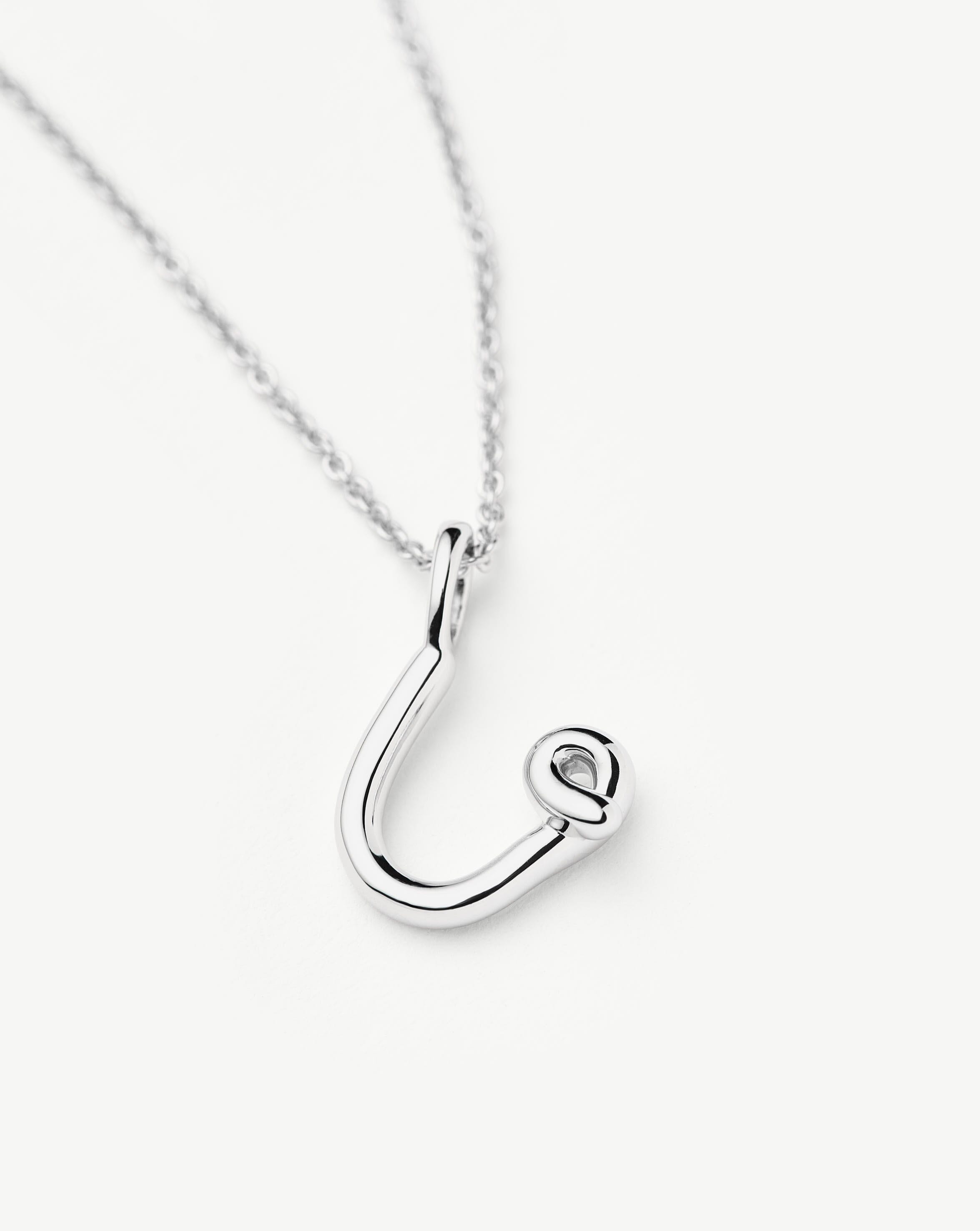 Curly Molten Mini Initial Necklace - U | Sterling Silver