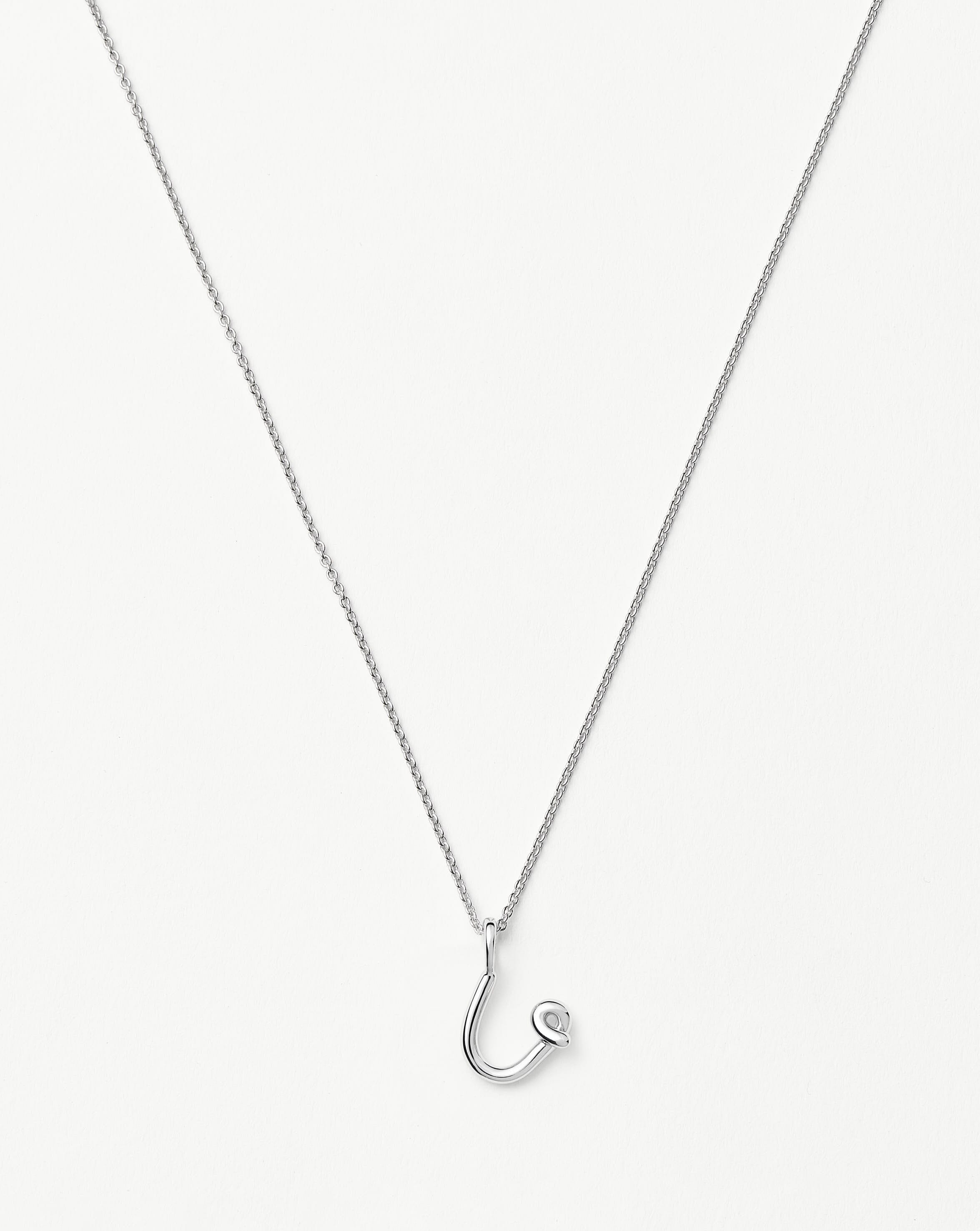 Curly Molten Mini Initial Necklace - U | Sterling Silver