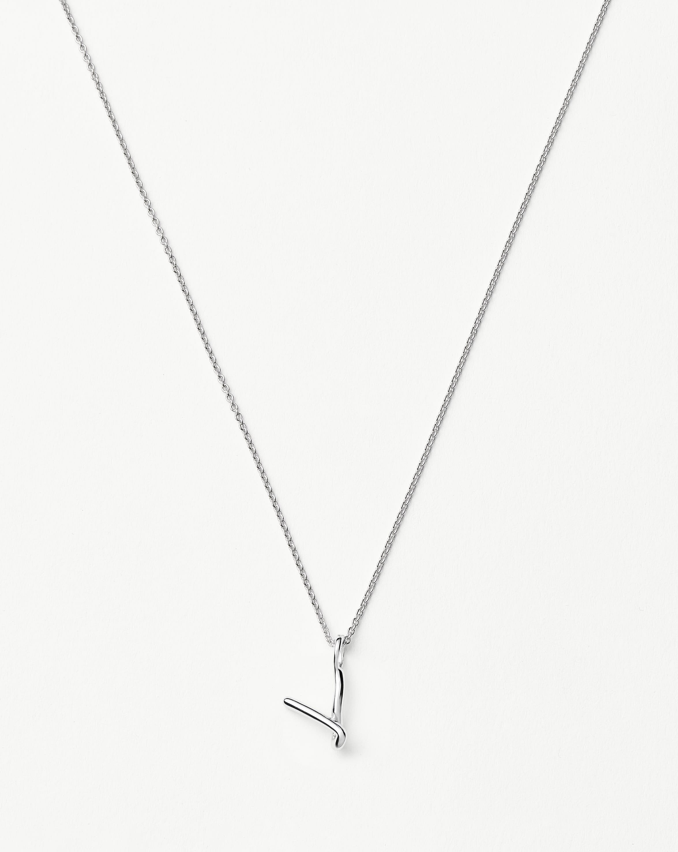 Curly Molten Mini Initial Necklace - V | Sterling Silver